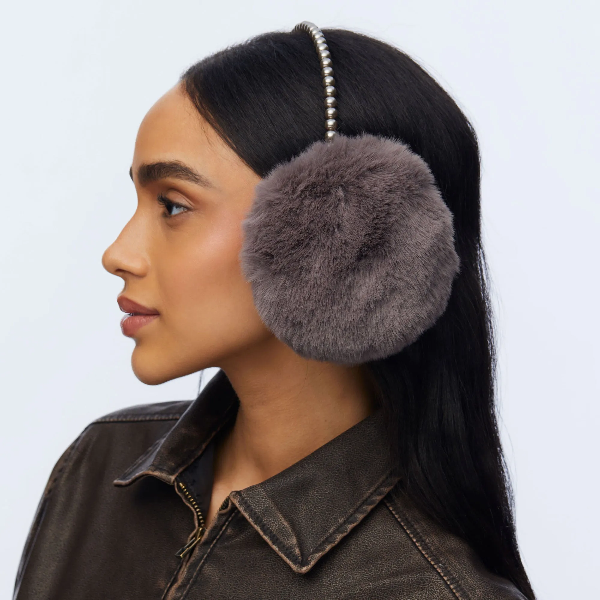 CHARCOAL FAUX FUR PEARL EARMUFFS sold by Lele Sadoughi product image thumbnail 4