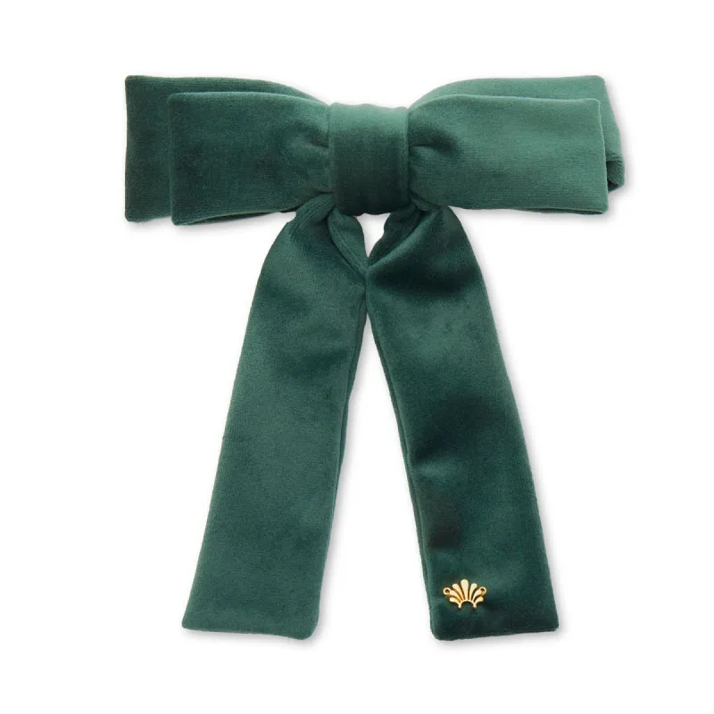 FOREST GREEN VELVET ANTOINETTE BOW BARRETTE sold by Lele Sadoughi