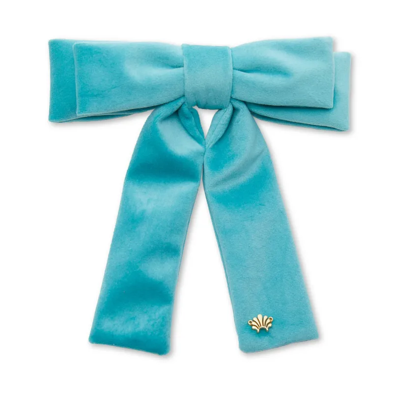BRIGHT TURQUOISE VELVET ANTOINETTE BOW BARRETTE sold by Lele Sadoughi