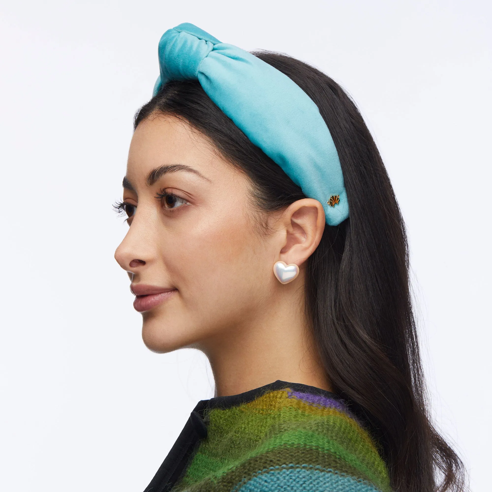 BRIGHT TURQUOISE VELVET KNOTTED HEADBAND sold by Lele Sadoughi product image thumbnail 4
