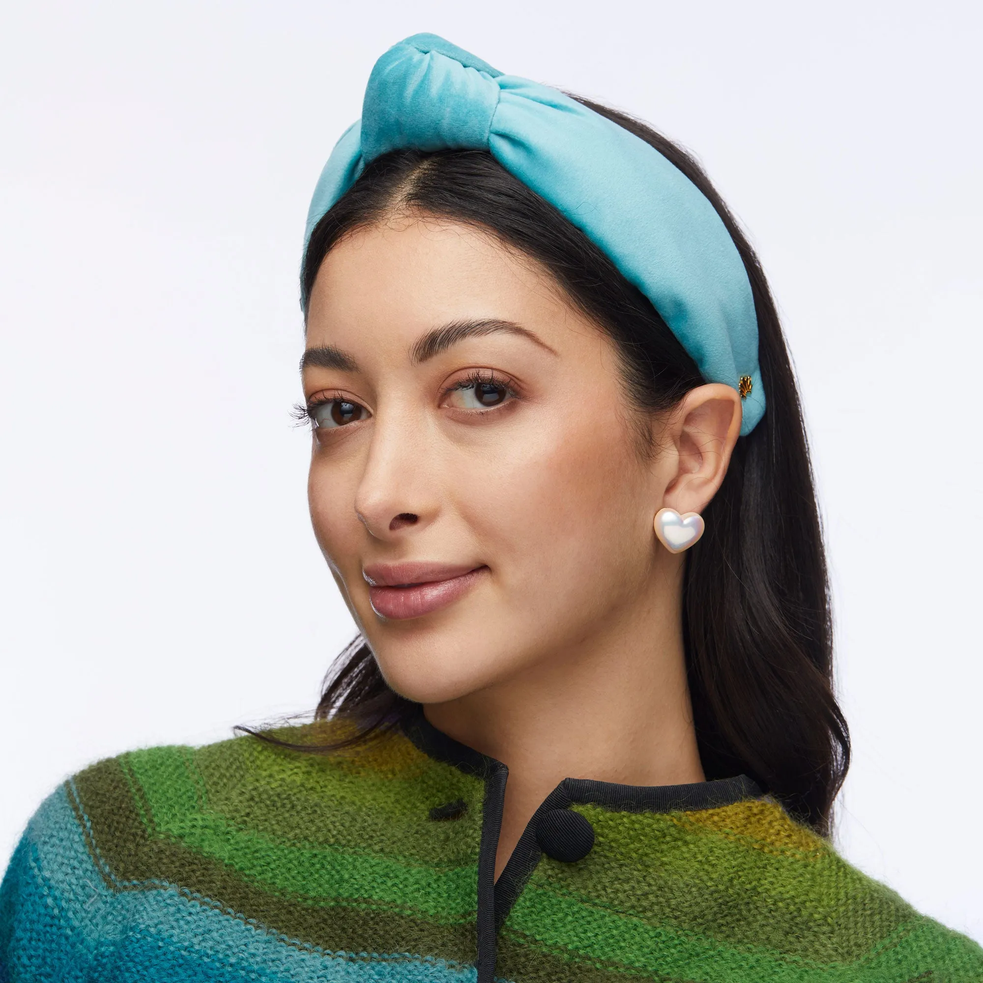 BRIGHT TURQUOISE VELVET KNOTTED HEADBAND sold by Lele Sadoughi product image thumbnail 2