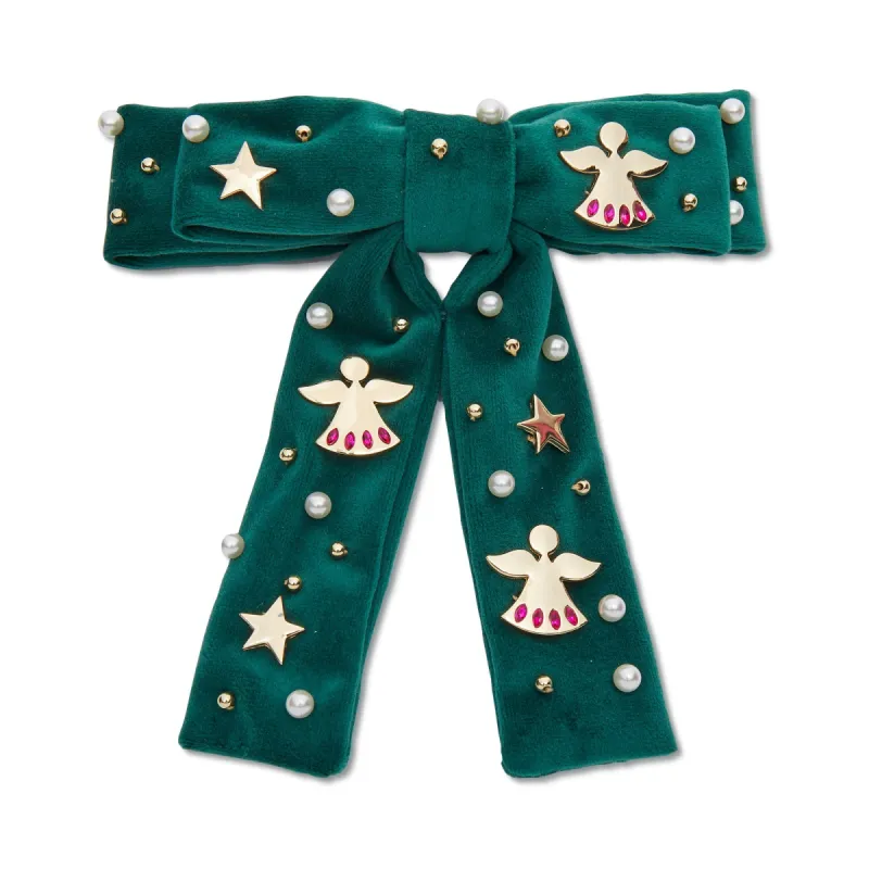 FOREST GREEN ANTOINETTE ANGEL BELL EMBELLISHED BOW BARRETTE sold by Lele Sadoughi