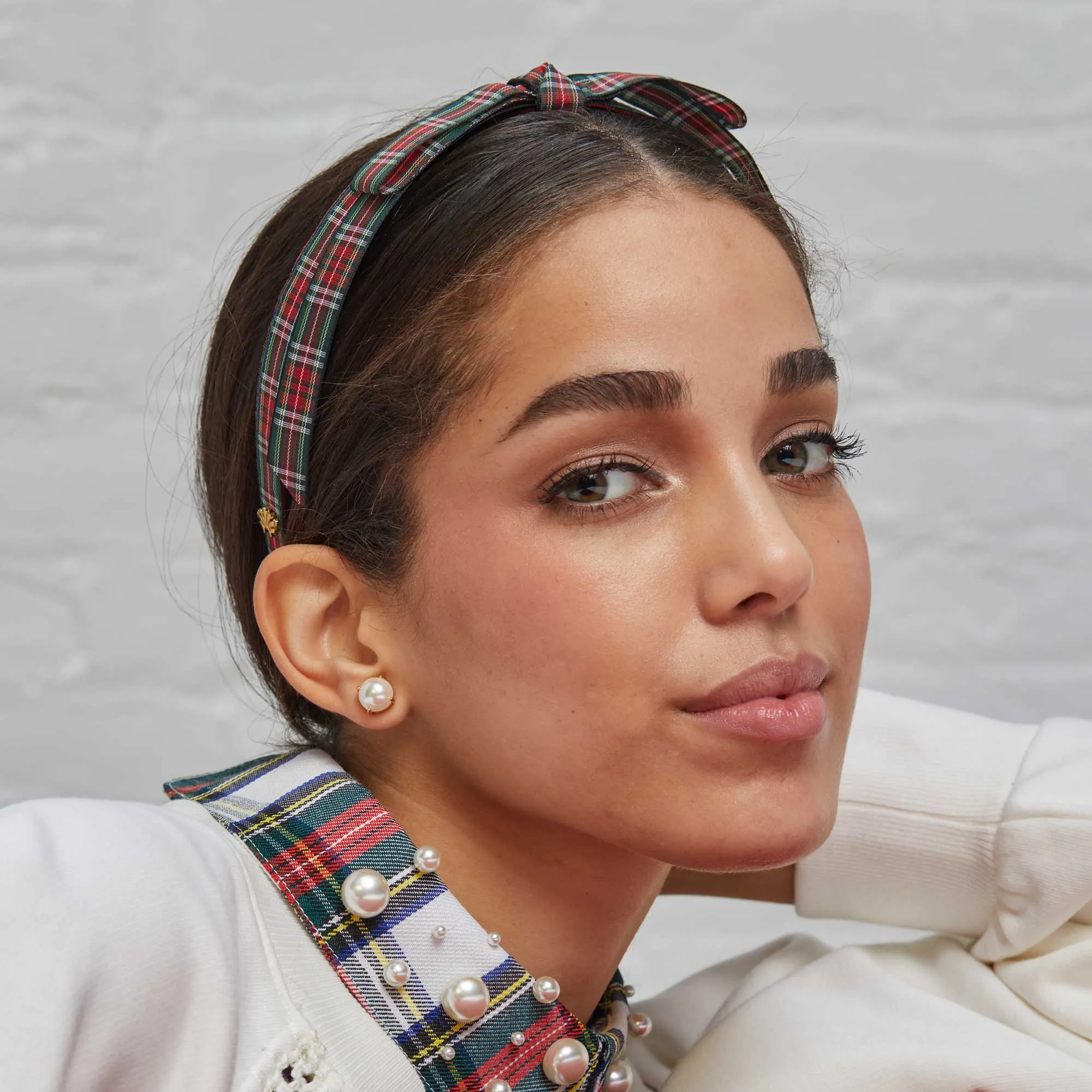 BERRY CHECK PLAID BARDOT HEADBAND sold by Lele Sadoughi product image thumbnail 2
