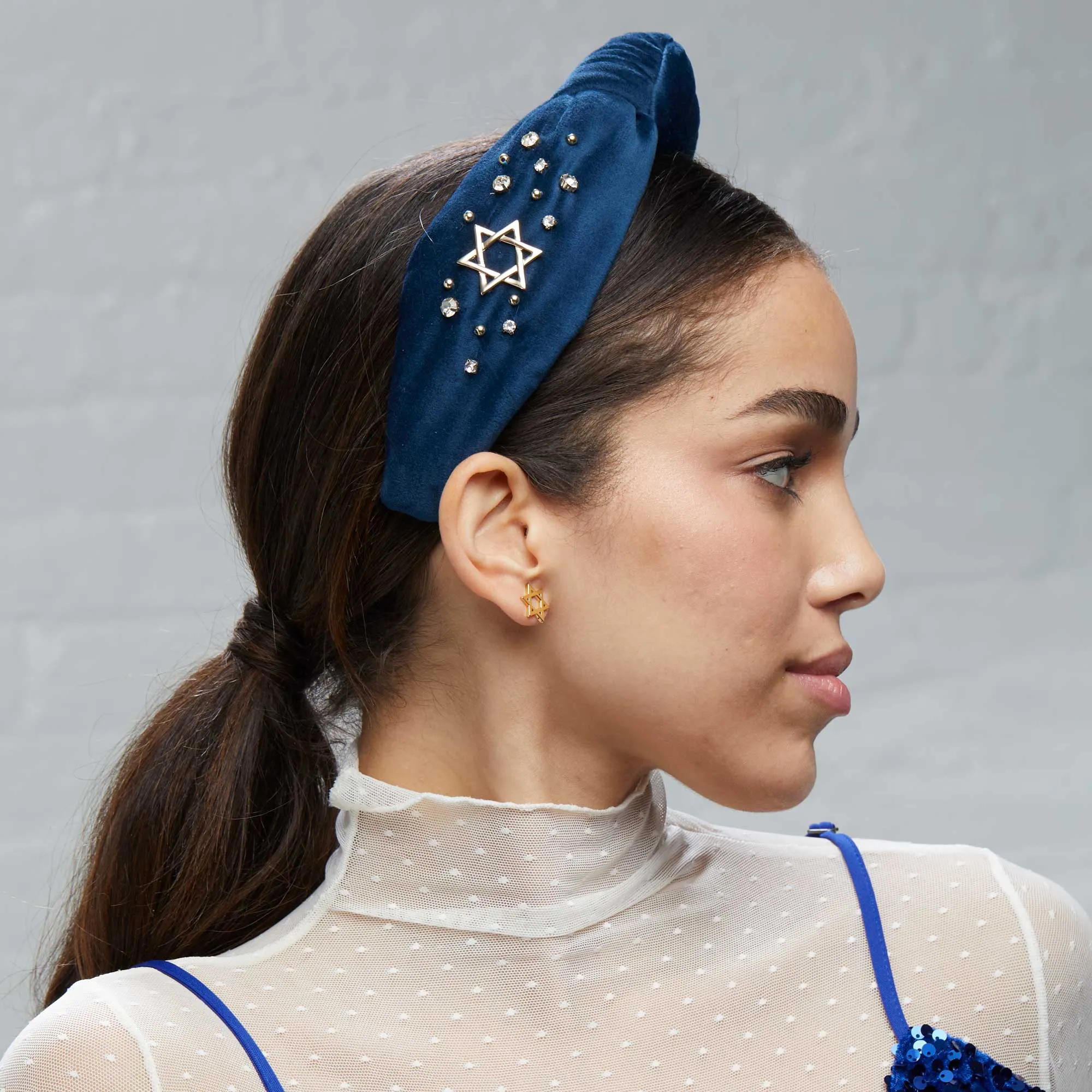 NAVY CRYSTAL STAR HOLIDAY KNOTTED HEADBAND sold by Lele Sadoughi product image thumbnail 2