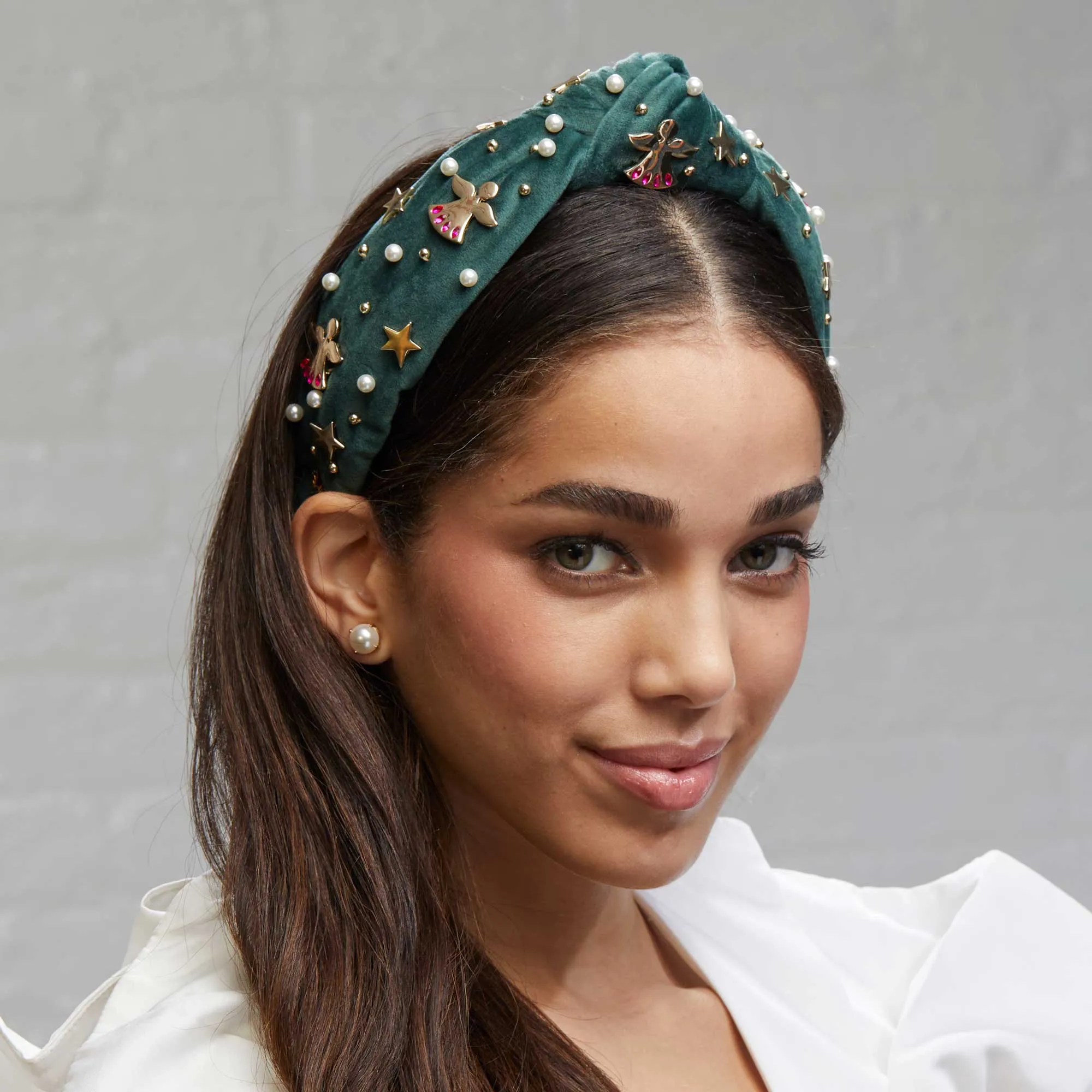 FOREST GREEN ANGEL BELL EMBELLISHED KNOTTED HEADBAND sold by Lele Sadoughi product image thumbnail 2