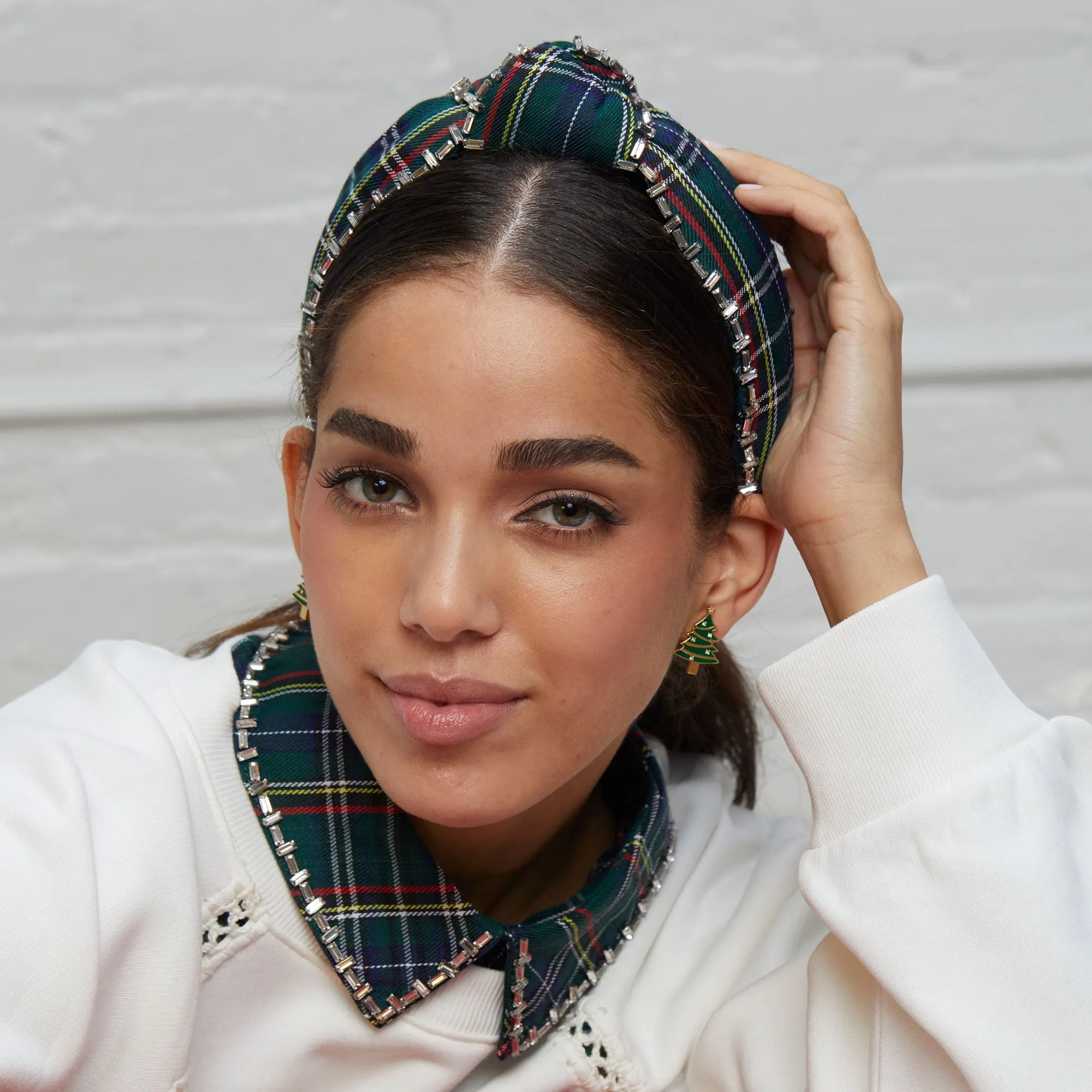 HOLIDAY PLAID CRYSTAL STITCH KNOTTED HEADBAND sold by Lele Sadoughi product image thumbnail 2