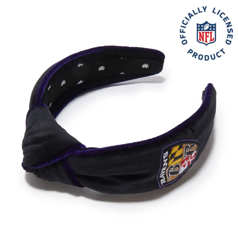 BALTIMORE RAVENS LELE SADOUGHI X NFL JET EMBROIDERED KNOTTED HEADBAND sold by Lele Sadoughi