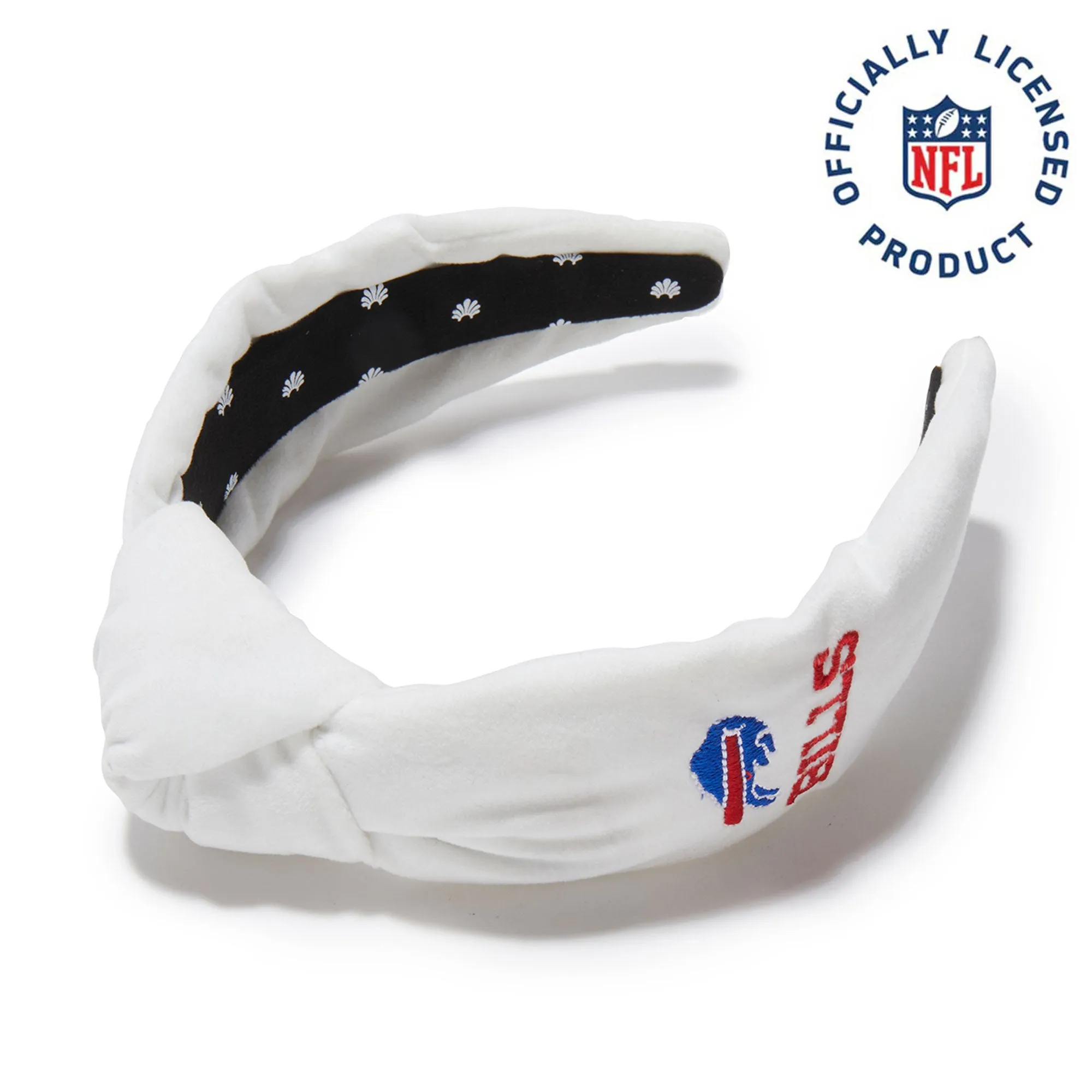 BUFFALO BILLS LELE SADOUGHI X NFL IVORY EMBROIDERED KNOTTED HEADBAND sold by Lele Sadoughi