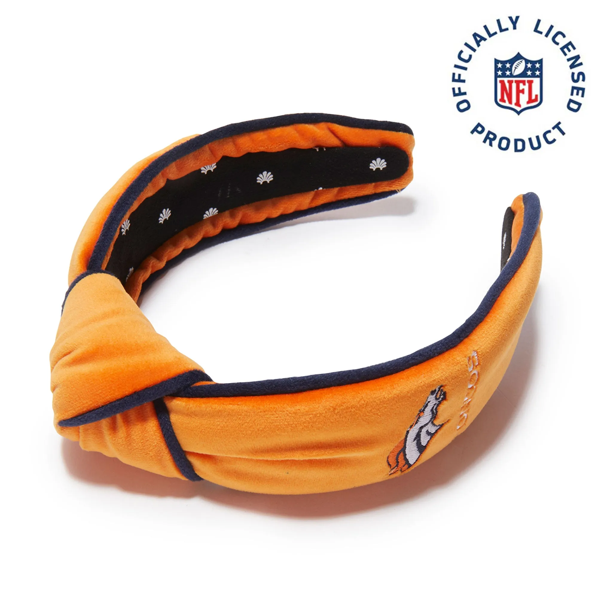 DENVER BRONCOS LELE SADOUGHI X NFL ORANGE EMBROIDERED KNOTTED HEADBAND sold by Lele Sadoughi