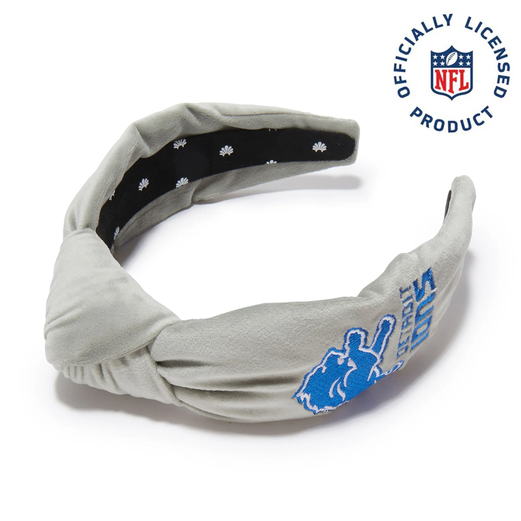 DETROIT LIONS LELE SADOUGHI X NFL GRAY EMBROIDERED KNOTTED HEADBAND sold by Lele Sadoughi
