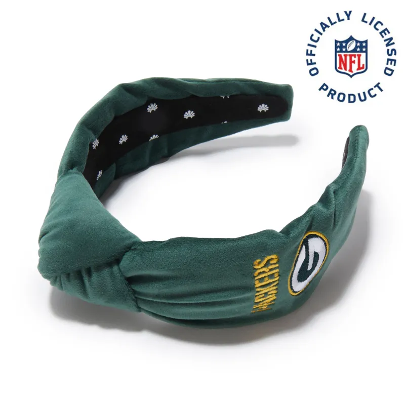 GREEN BAY PACKERS LELE SADOUGHI X NFL GREEN EMBROIDERED KNOTTED HEADBAND sold by Lele Sadoughi