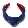NEW YORK GIANTS LELE SADOUGHI X NFL BLUE RED EMBROIDERED KNOTTED HEADBAND sold by Lele Sadoughi