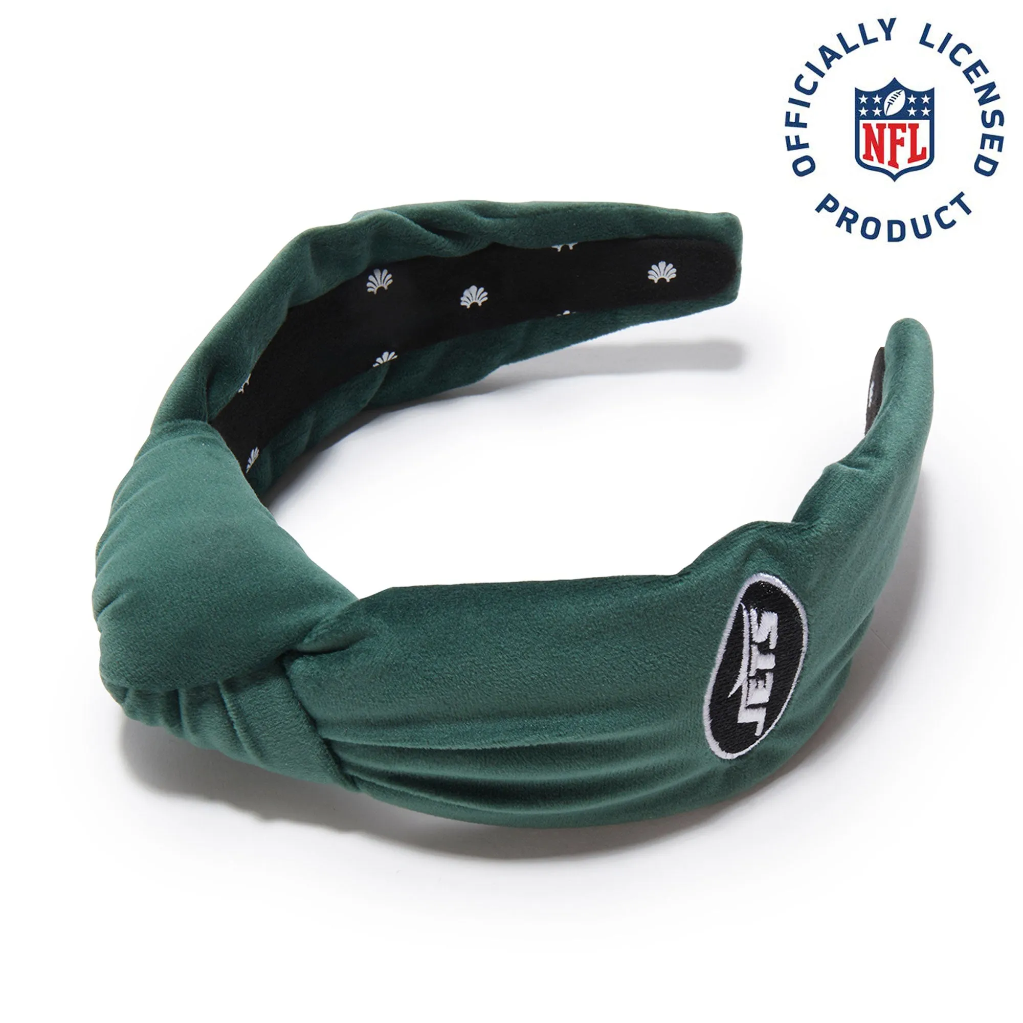 NEW YORK JETS LELE SADOUGHI X NFL GOTHAM GREEN EMBROIDERED KNOTTED HEADBAND sold by Lele Sadoughi