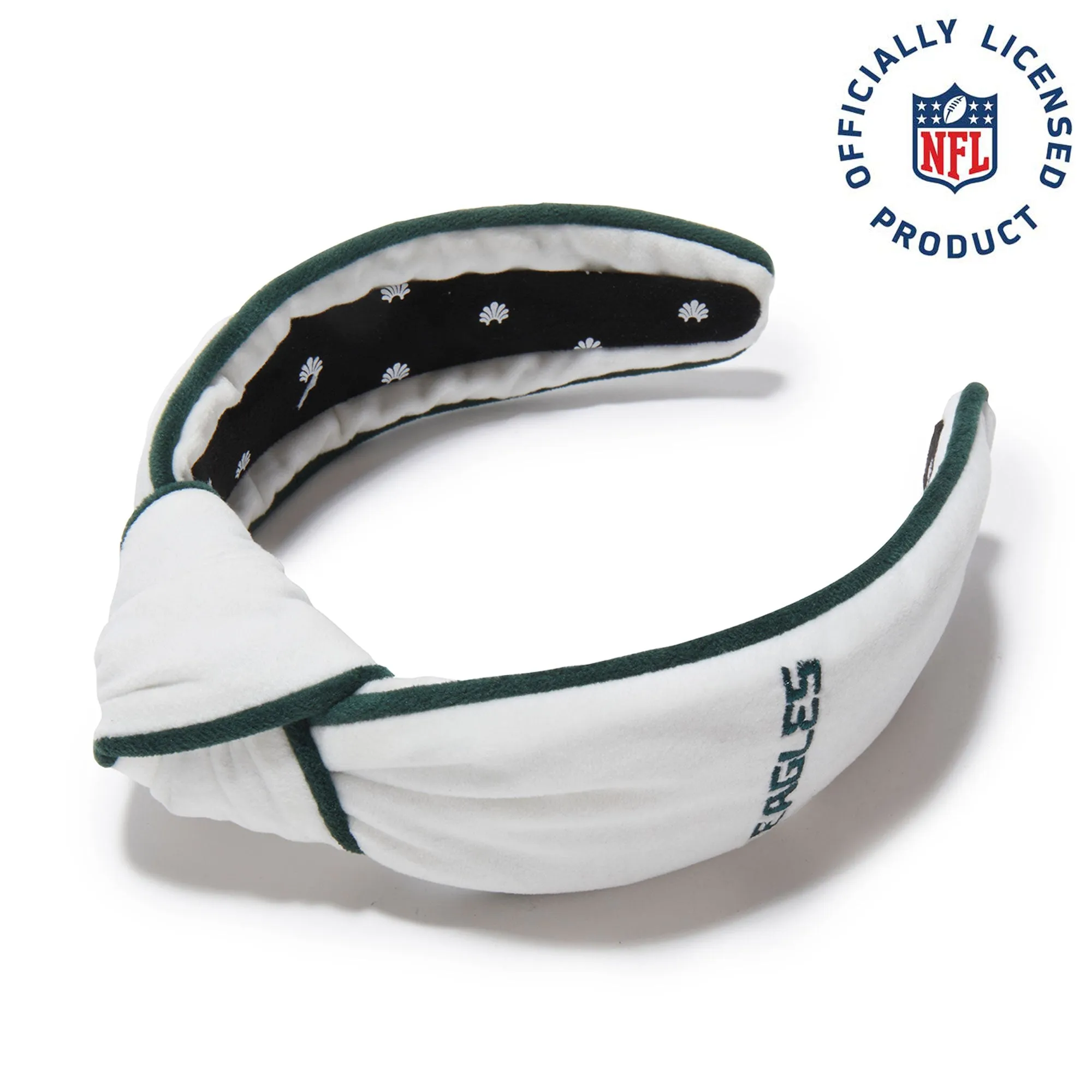 PHILADELPHIA EAGLES LELE SADOUGHI X NFL IVORY EMBROIDERED KNOTTED HEADBAND sold by Lele Sadoughi