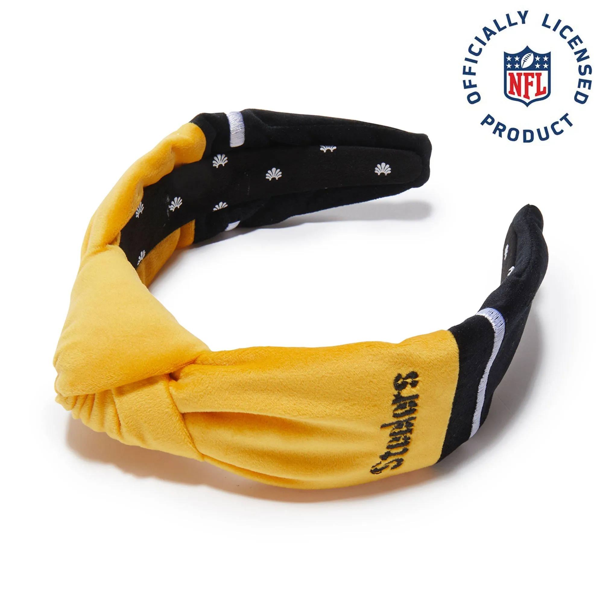 PITTSBURGH STEELERS LELE SADOUGHI X NFL GOLD EMBROIDERED KNOTTED HEADBAND sold by Lele Sadoughi