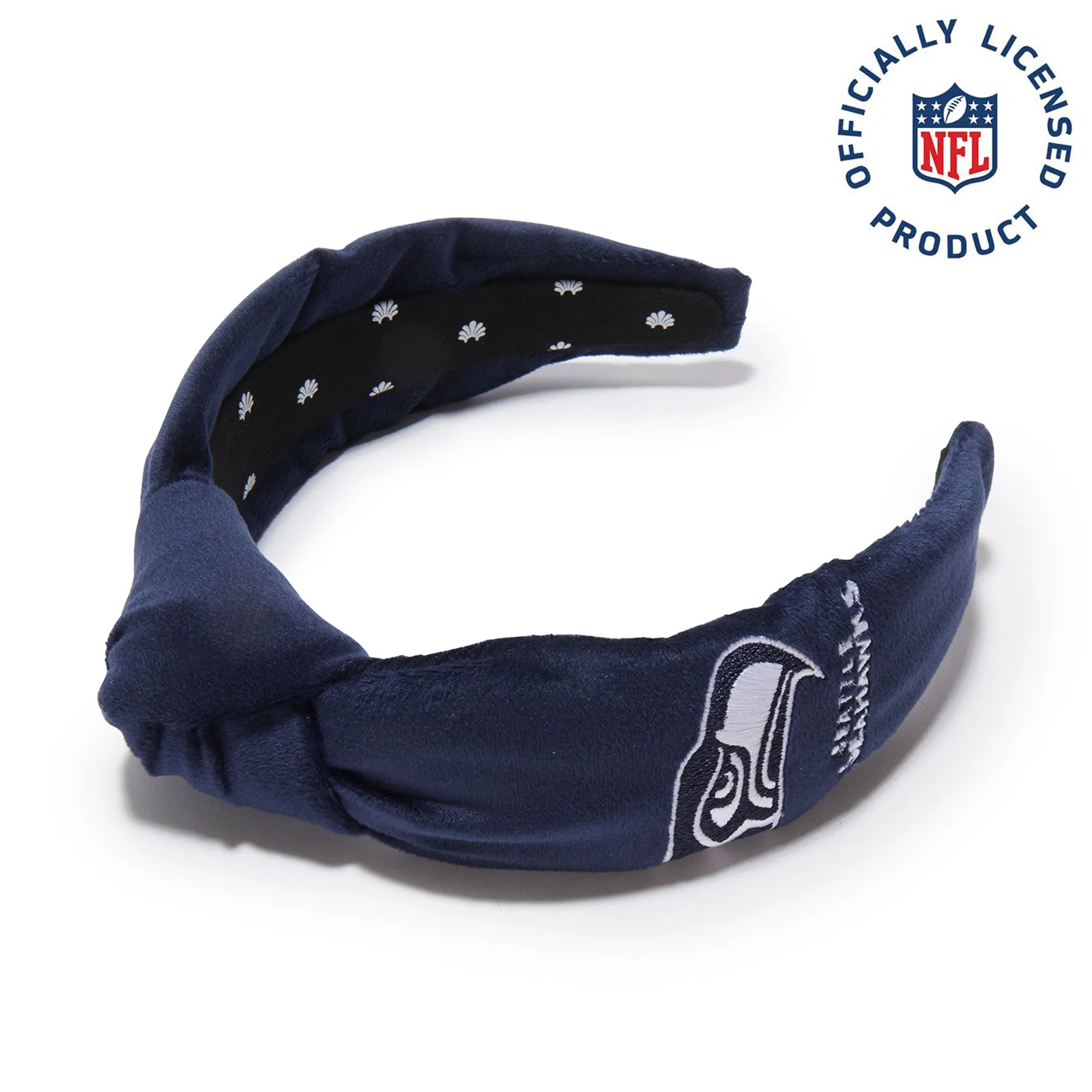 SEATTLE SEAHAWKS LELE SADOUGHI X NFL NAVY EMBROIDERED KNOTTED HEADBAND sold by Lele Sadoughi
