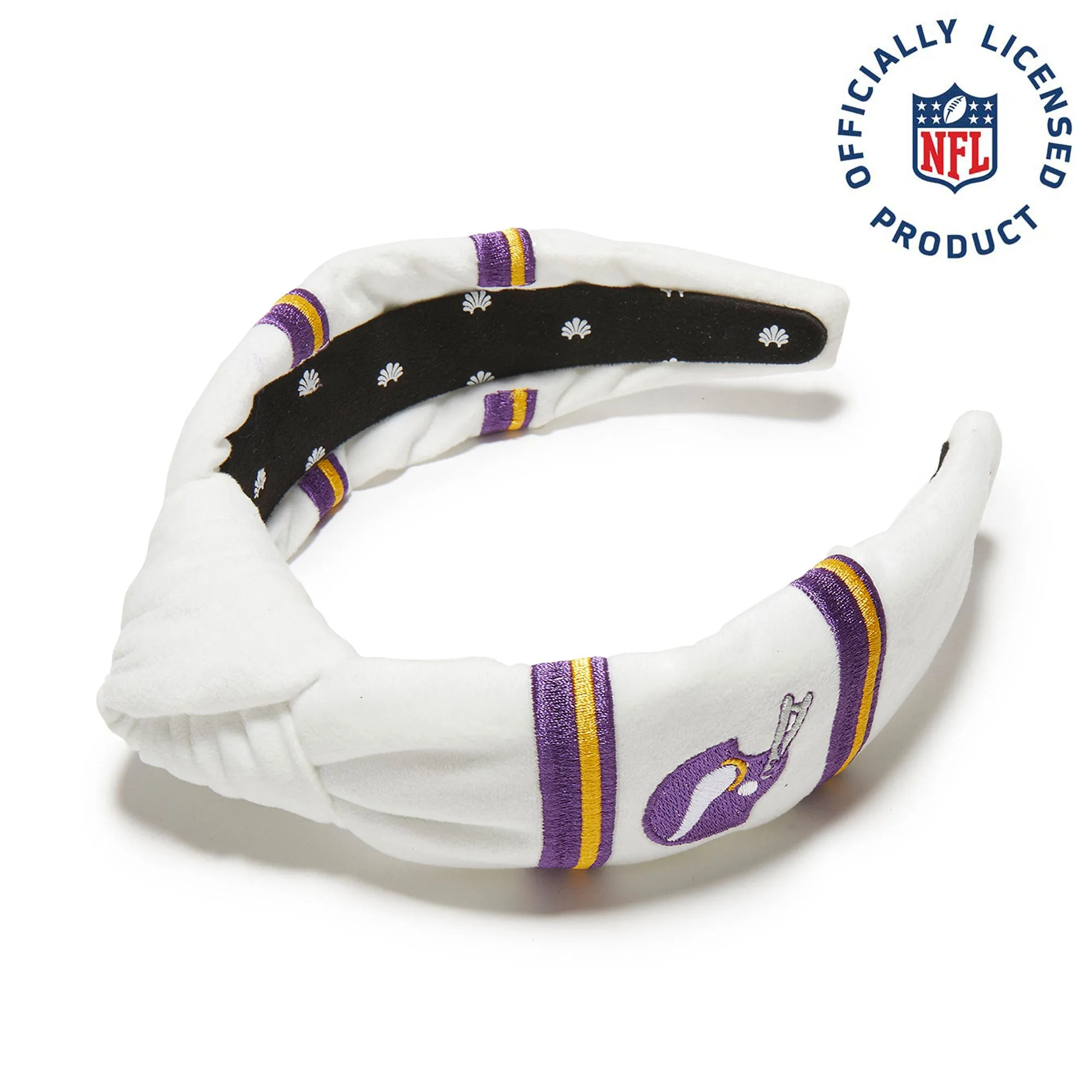 MINNESOTA VIKINGS LELE SADOUGHI X NFL IVORY EMBROIDERED KNOTTED HEADBAND sold by Lele Sadoughi