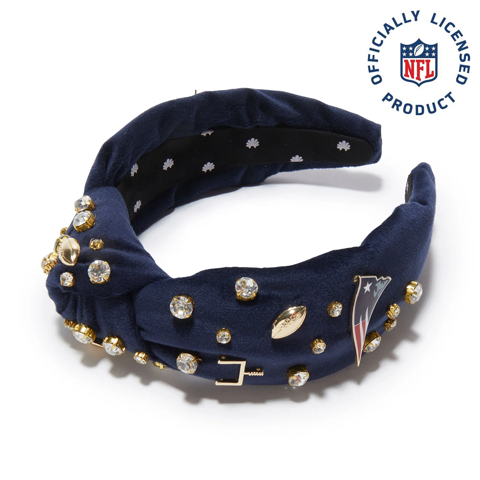 NEW ENGLAND PATRIOTS LELE SADOUGHI X NFL NAVY EMBELLISHED KNOTTED HEADBAND sold by Lele Sadoughi