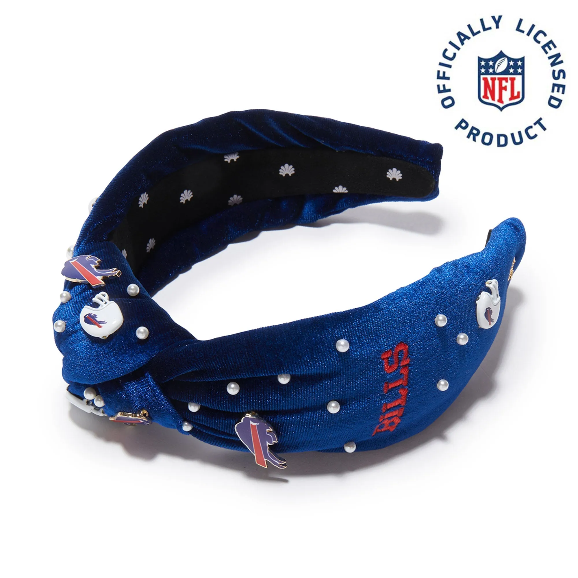 BUFFALO BILLS LELE SADOUGHI X NFL BLUE EMBELLISHED KNOTTED HEADBAND sold by Lele Sadoughi
