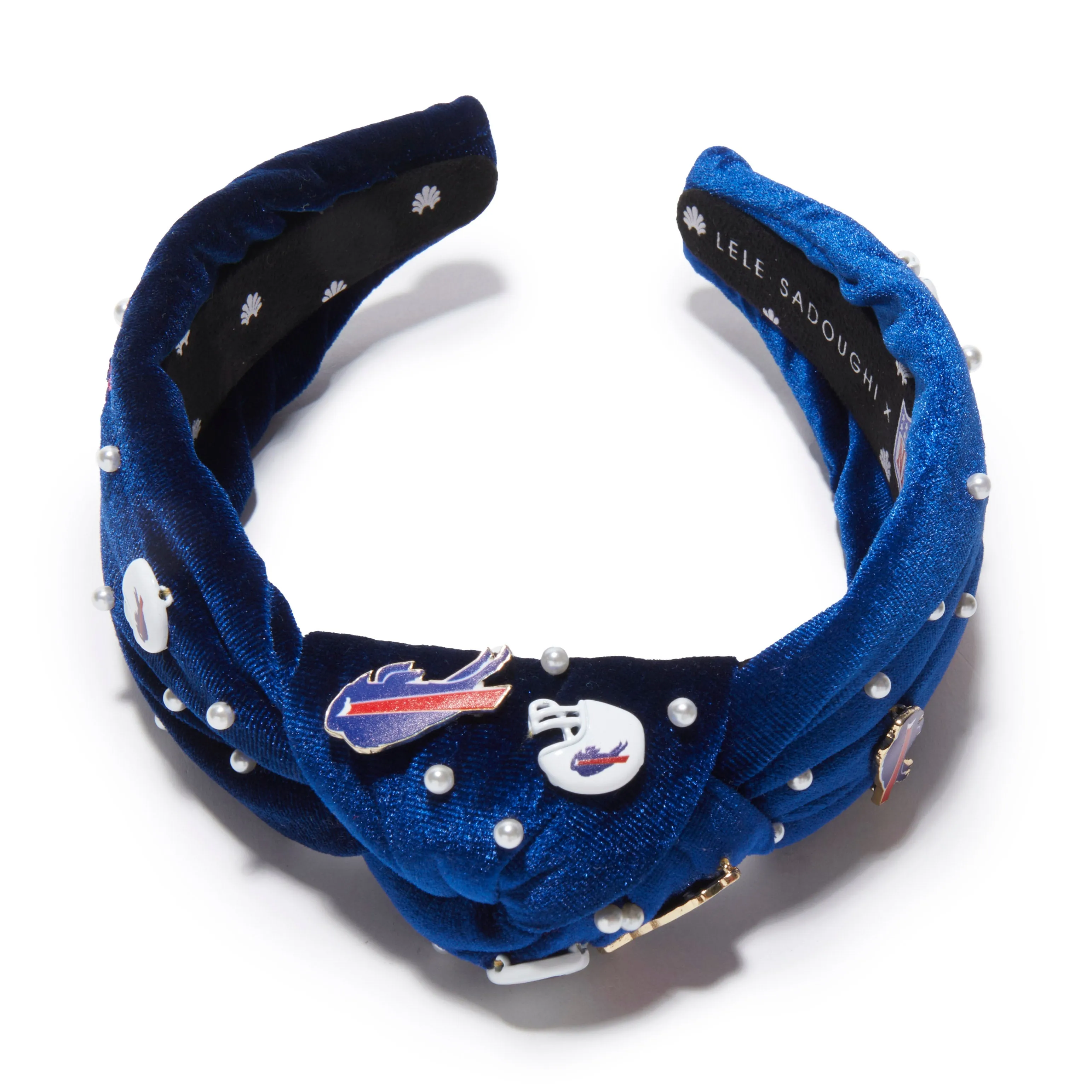 BUFFALO BILLS LELE SADOUGHI X NFL BLUE EMBELLISHED KNOTTED HEADBAND sold by Lele Sadoughi product image thumbnail 3