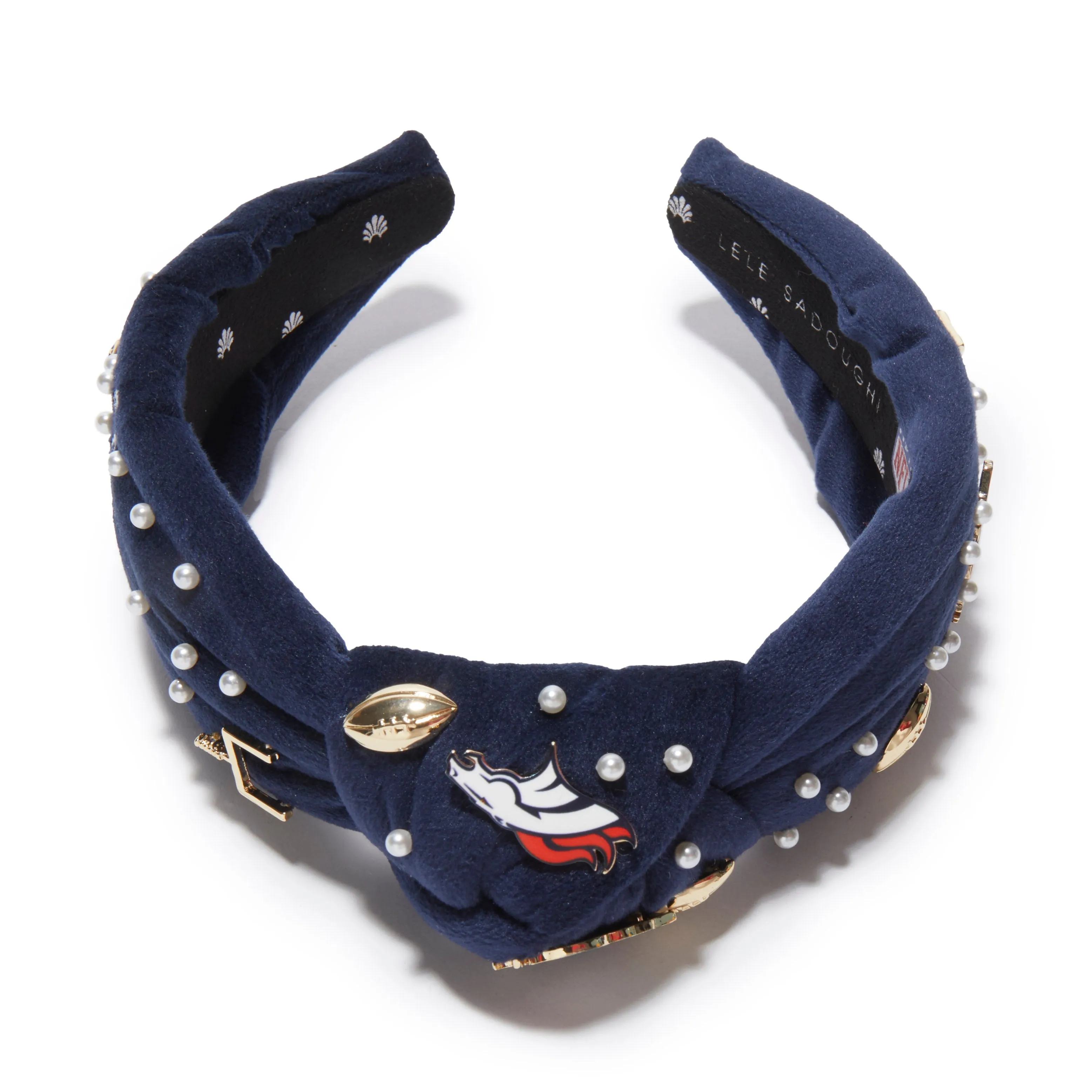 DENVER BRONCOS LELE SADOUGHI X NFL NAVY EMBELLISHED KNOTTED HEADBAND sold by Lele Sadoughi product image thumbnail 3