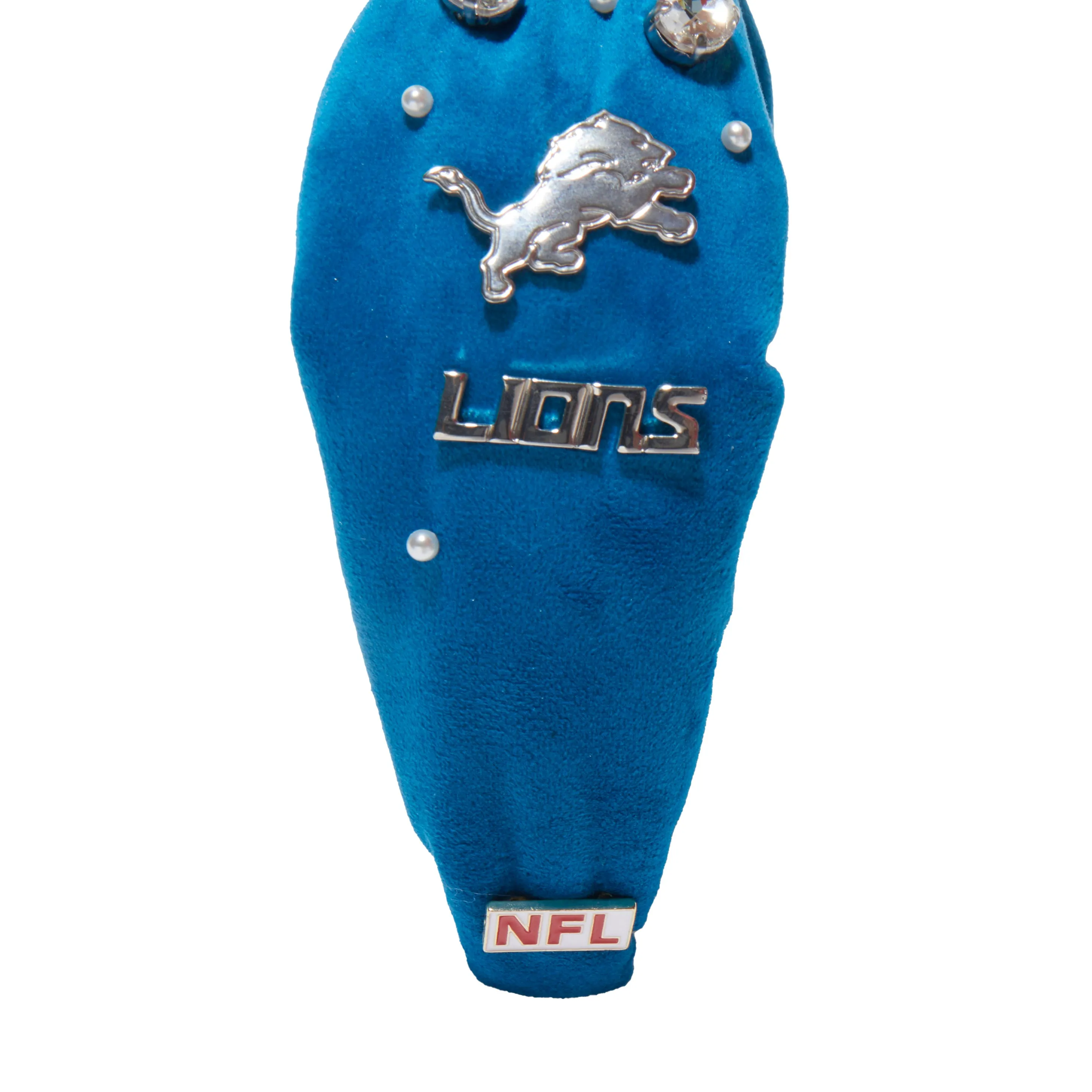 DETROIT LIONS LELE SADOUGHI X NFL BLUE EMBELLISHED KNOTTED HEADBAND sold by Lele Sadoughi product image thumbnail 4