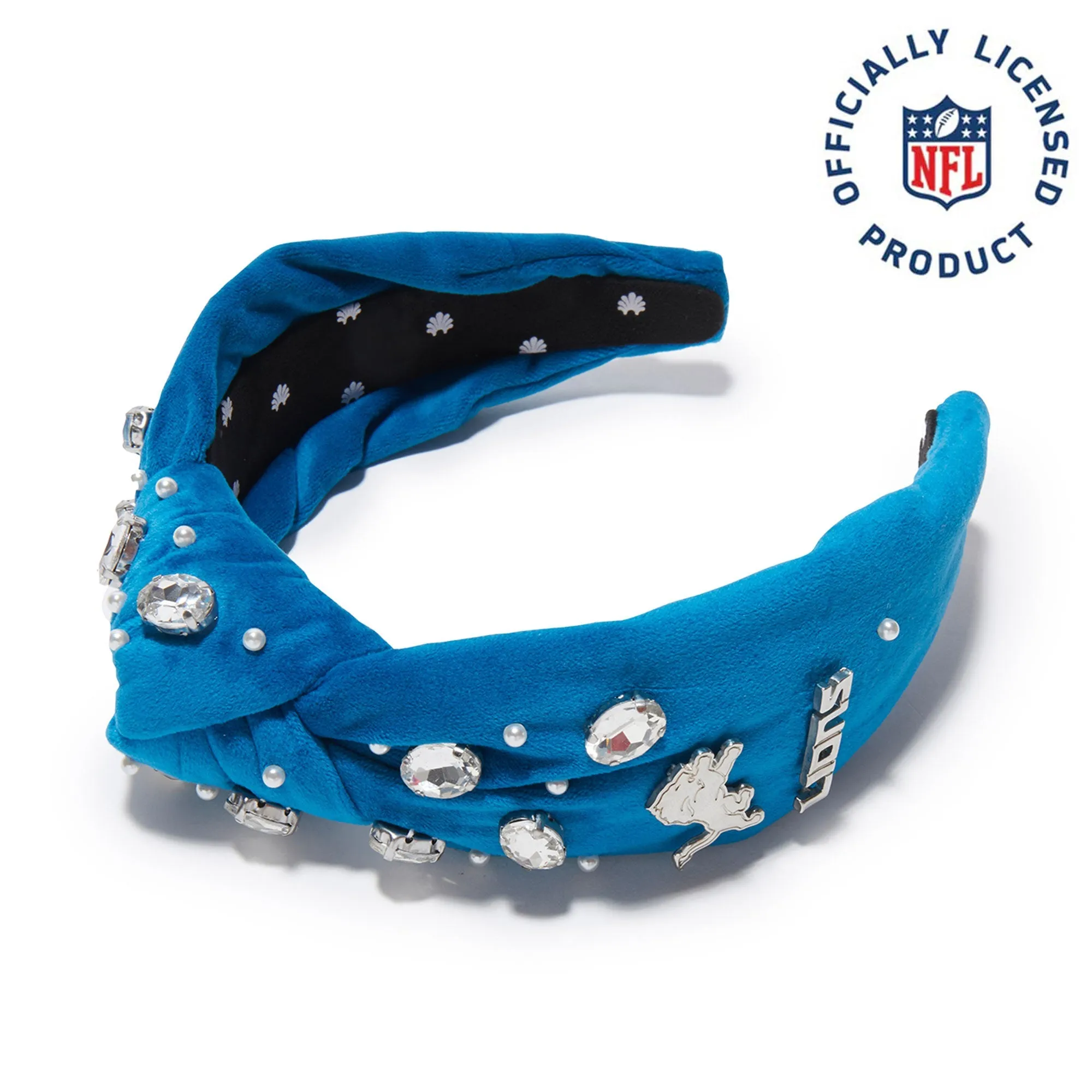 DETROIT LIONS LELE SADOUGHI X NFL BLUE EMBELLISHED KNOTTED HEADBAND sold by Lele Sadoughi