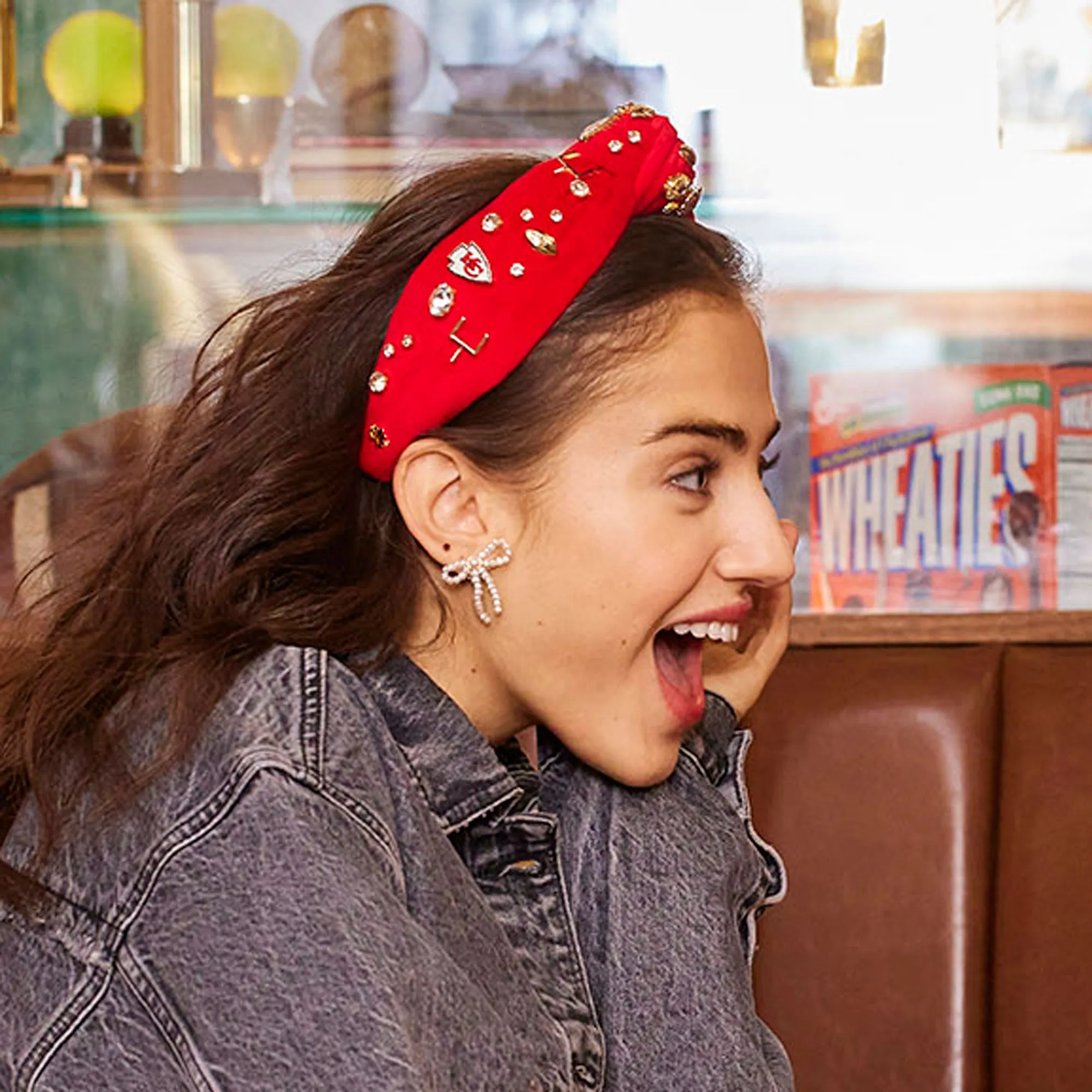 KANSAS CITY CHIEFS LELE SADOUGHI X NFL RED EMBELLISHED KNOTTED HEADBAND sold by Lele Sadoughi product image thumbnail 2