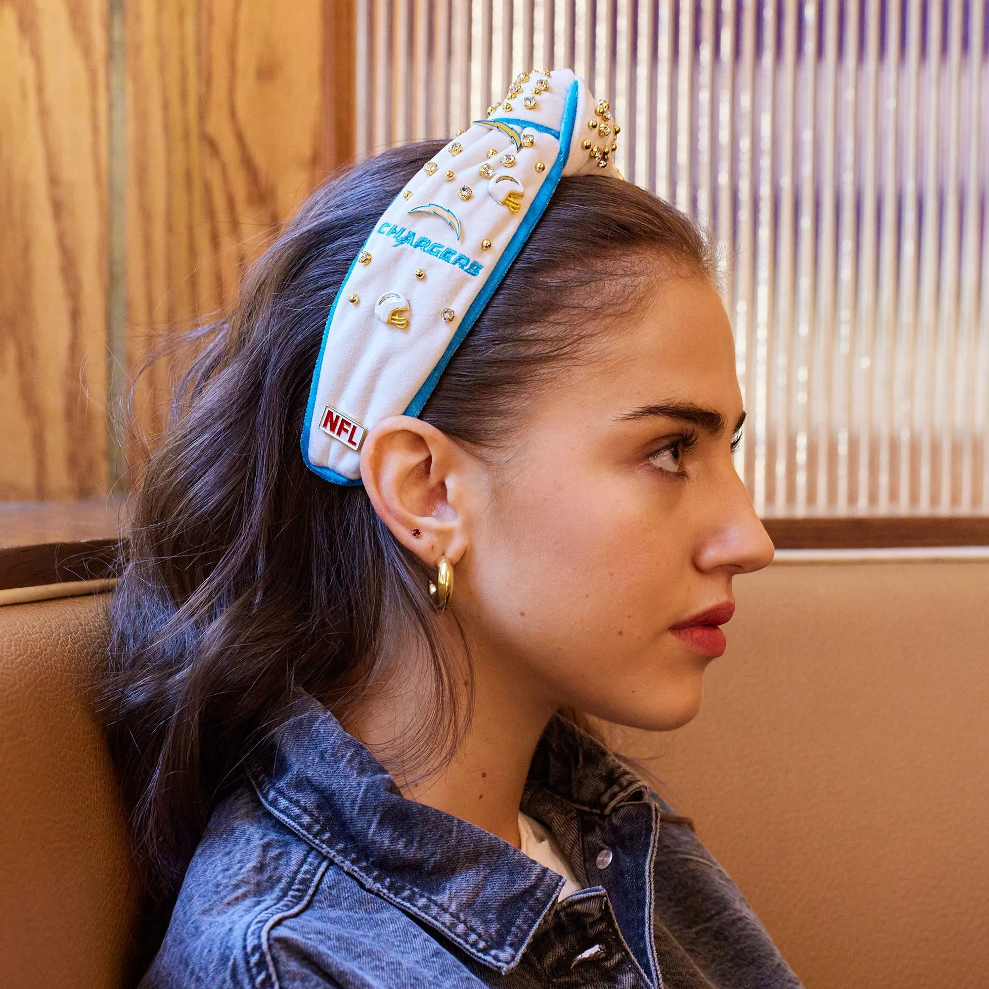 LA CHARGERS LELE SADOUGHI X NFL IVORY EMBELLISHED KNOTTED HEADBAND sold by Lele Sadoughi product image thumbnail 2