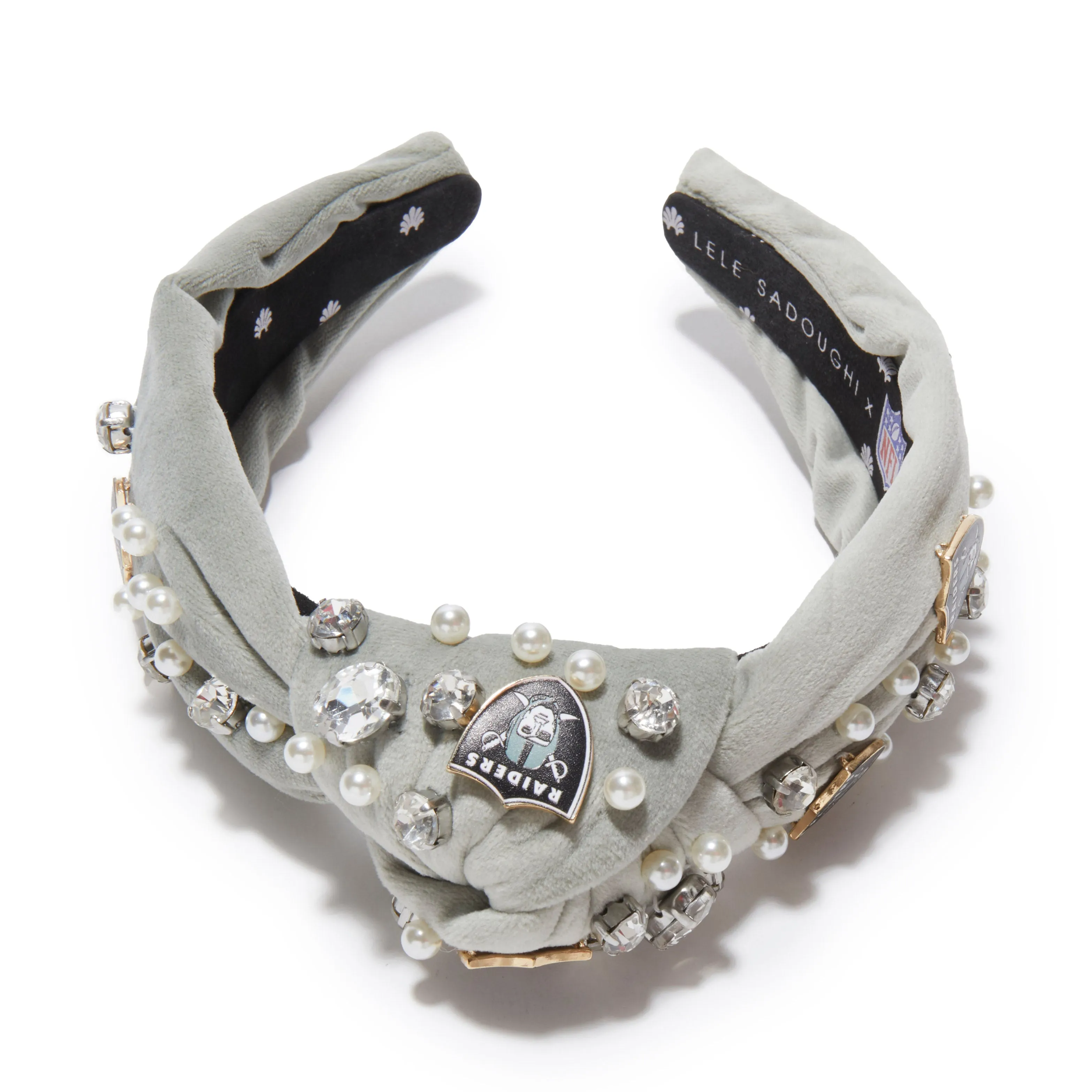 LAS VEGAS RAIDERS LELE SADOUGHI X NFL GREY EMBELLISHED KNOTTED HEADBAND sold by Lele Sadoughi product image thumbnail 3