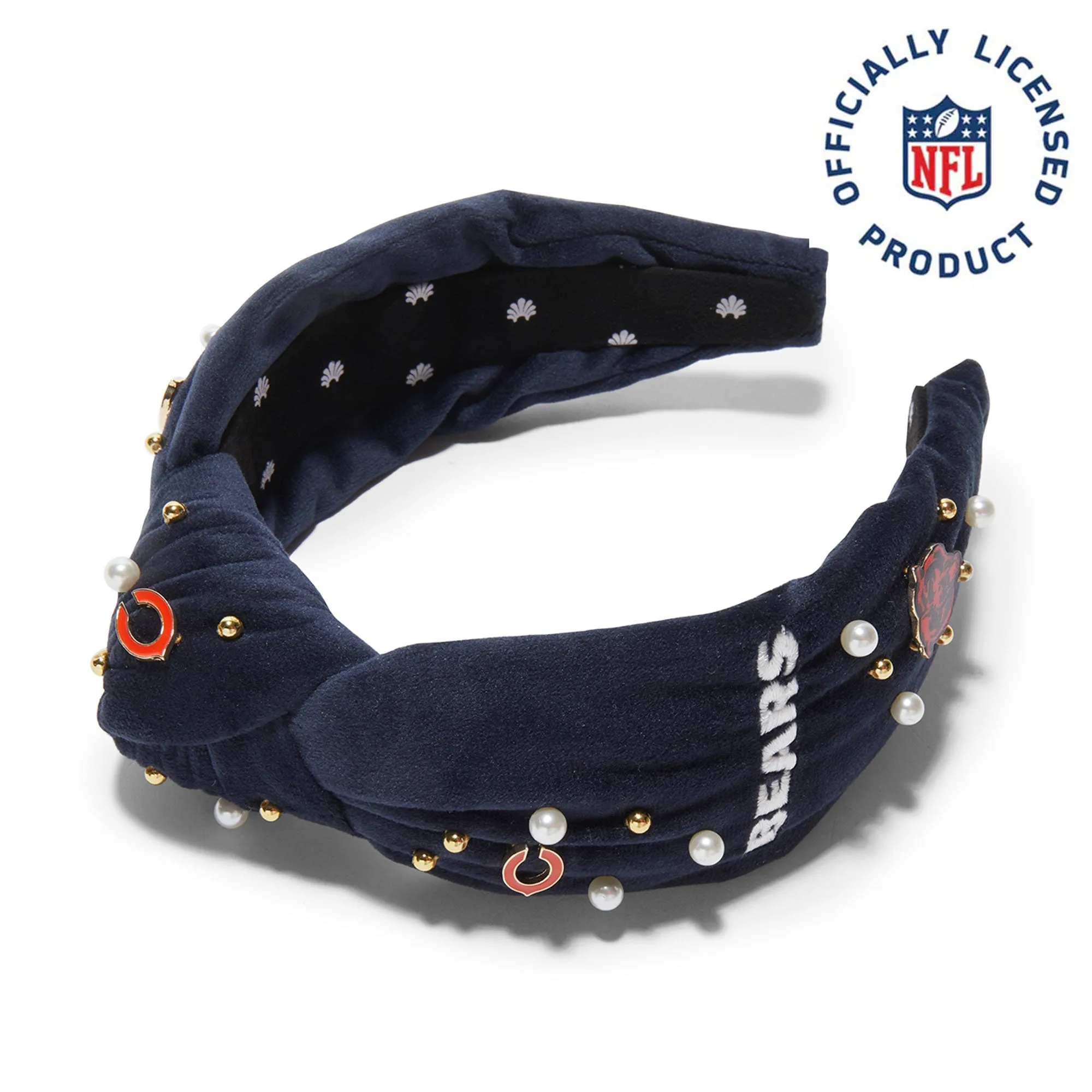 CHICAGO BEARS LELE SADOUGHI X NFL NAVY EMBELLISHED KNOTTED HEADBAND sold by Lele Sadoughi