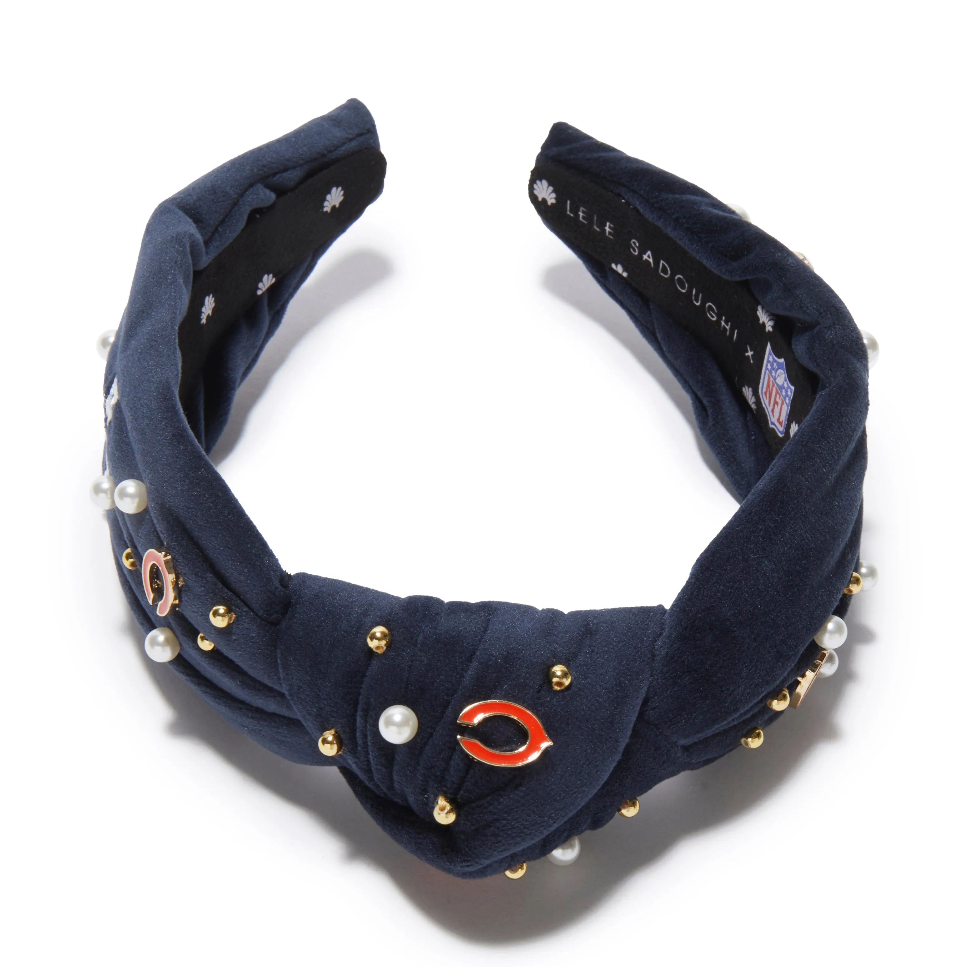 CHICAGO BEARS LELE SADOUGHI X NFL NAVY EMBELLISHED KNOTTED HEADBAND sold by Lele Sadoughi product image thumbnail 3