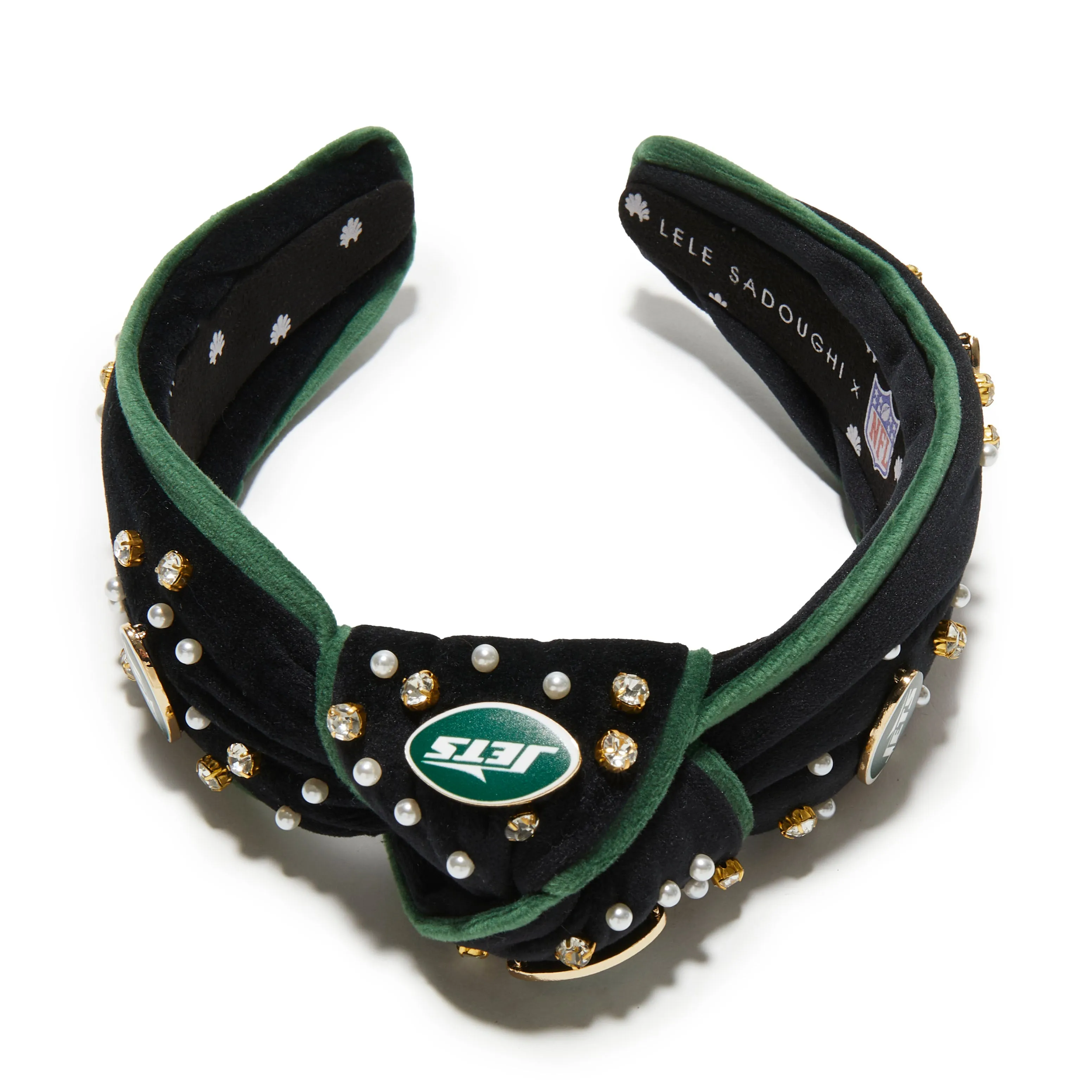 NEW YORK JETS LELE SADOUGHI X NFL JET EMBELLISHED KNOTTED HEADBAND sold by Lele Sadoughi product image thumbnail 3