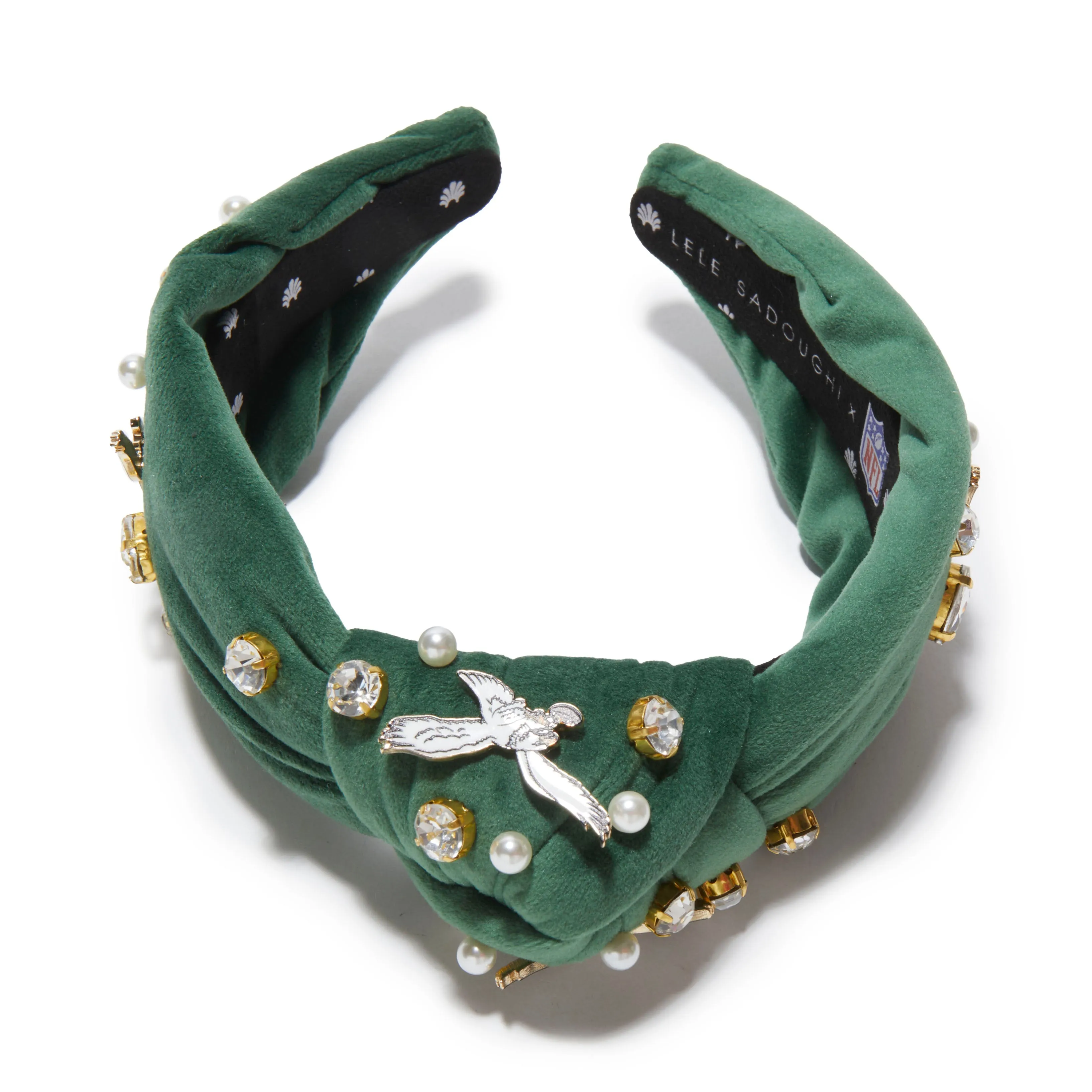 PHILADELPHIA EAGLES LELE SADOUGHI X NFL KELLY GREEN EMBELLISHED KNOTTED HEADBAND sold by Lele Sadoughi product image thumbnail 4