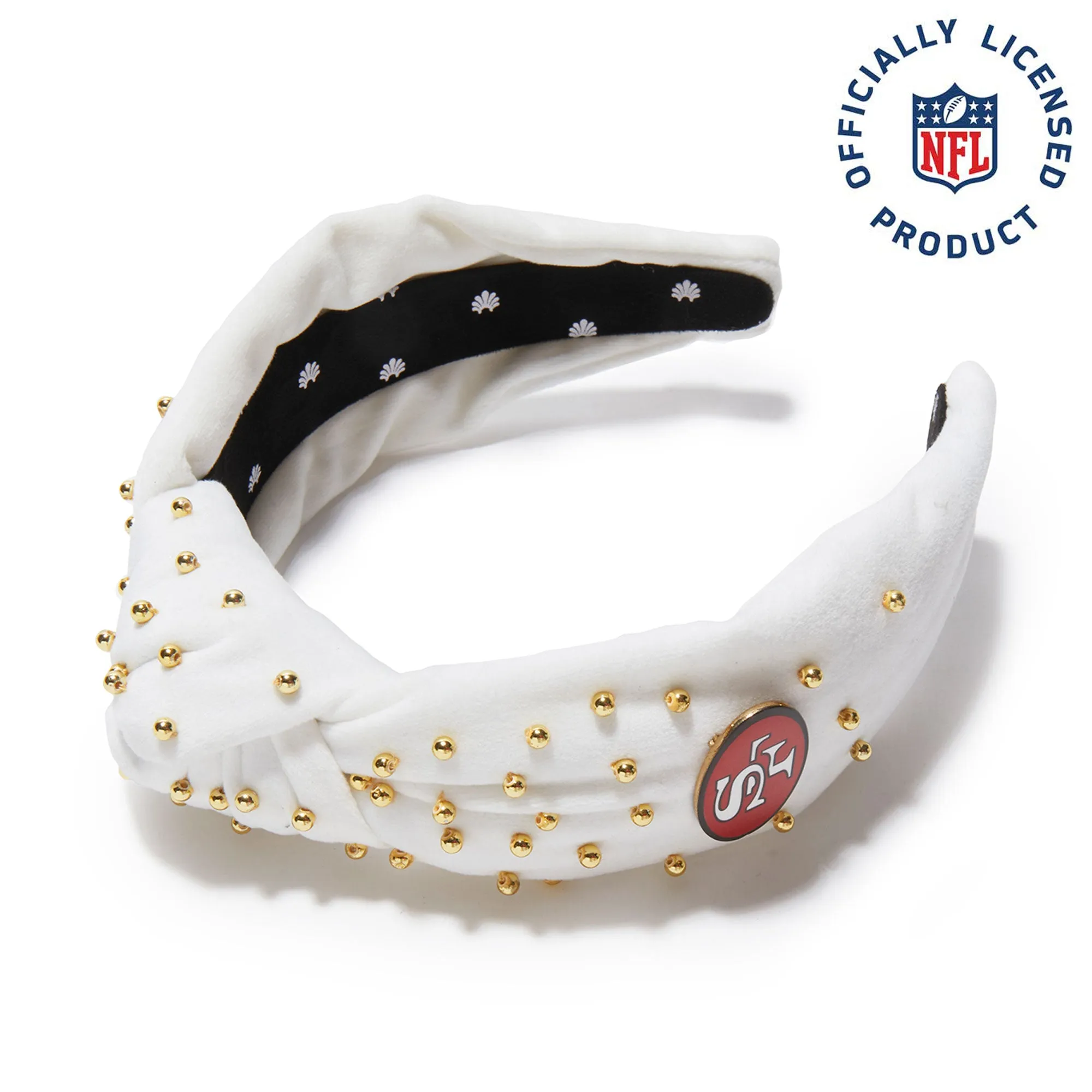 SF 49ERS LELE SADOUGHI X NFL IVORY EMBELLISHED KNOTTED HEADBAND sold by Lele Sadoughi