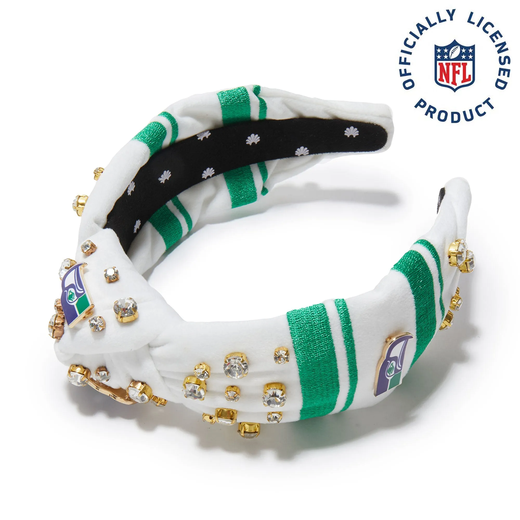 SEATTLE SEAHAWKS LELE SADOUGHI X NFL IVORY EMBELLISHED KNOTTED HEADBAND sold by Lele Sadoughi