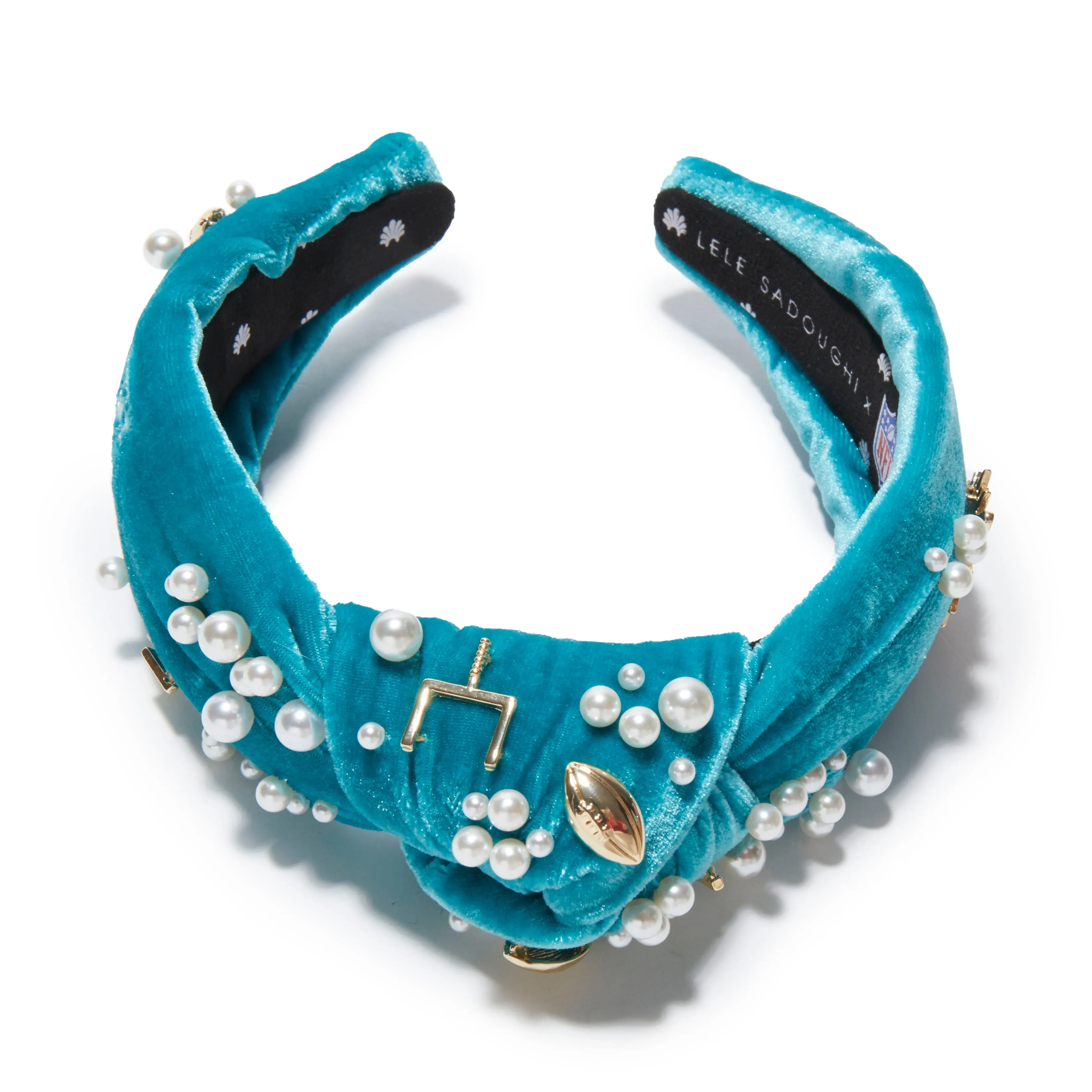MIAMI DOLPHINS LELE SADOUGHI X NFL AQUA EMBELLISHED KNOTTED HEADBAND sold by Lele Sadoughi product image thumbnail 3