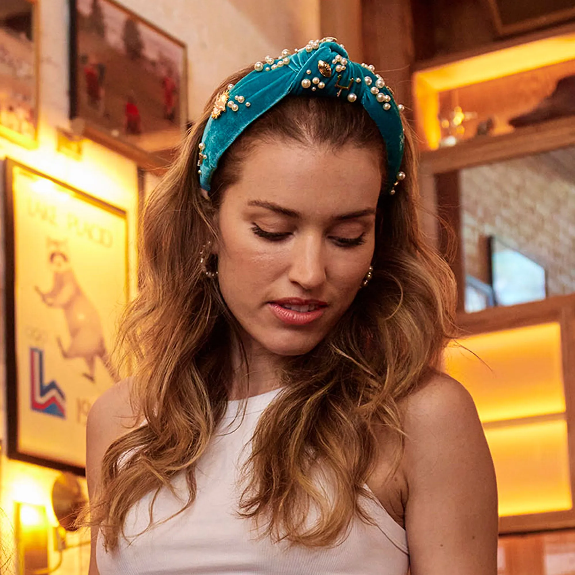 MIAMI DOLPHINS LELE SADOUGHI X NFL AQUA EMBELLISHED KNOTTED HEADBAND sold by Lele Sadoughi product image thumbnail 2