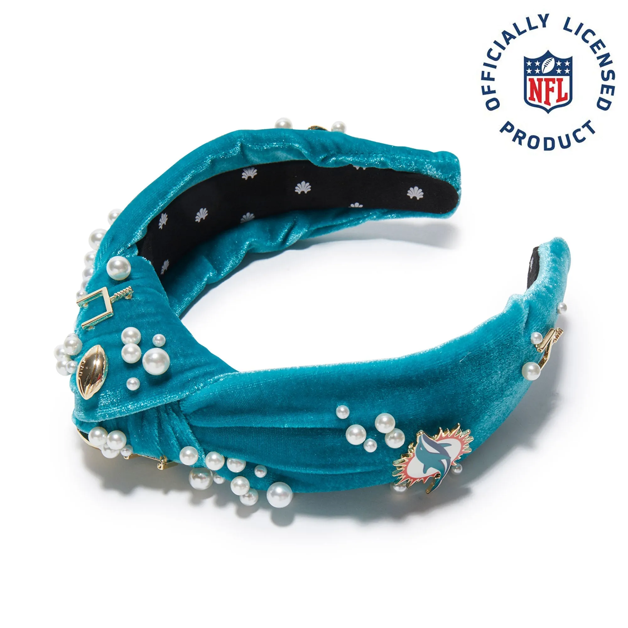 MIAMI DOLPHINS LELE SADOUGHI X NFL AQUA EMBELLISHED KNOTTED HEADBAND sold by Lele Sadoughi