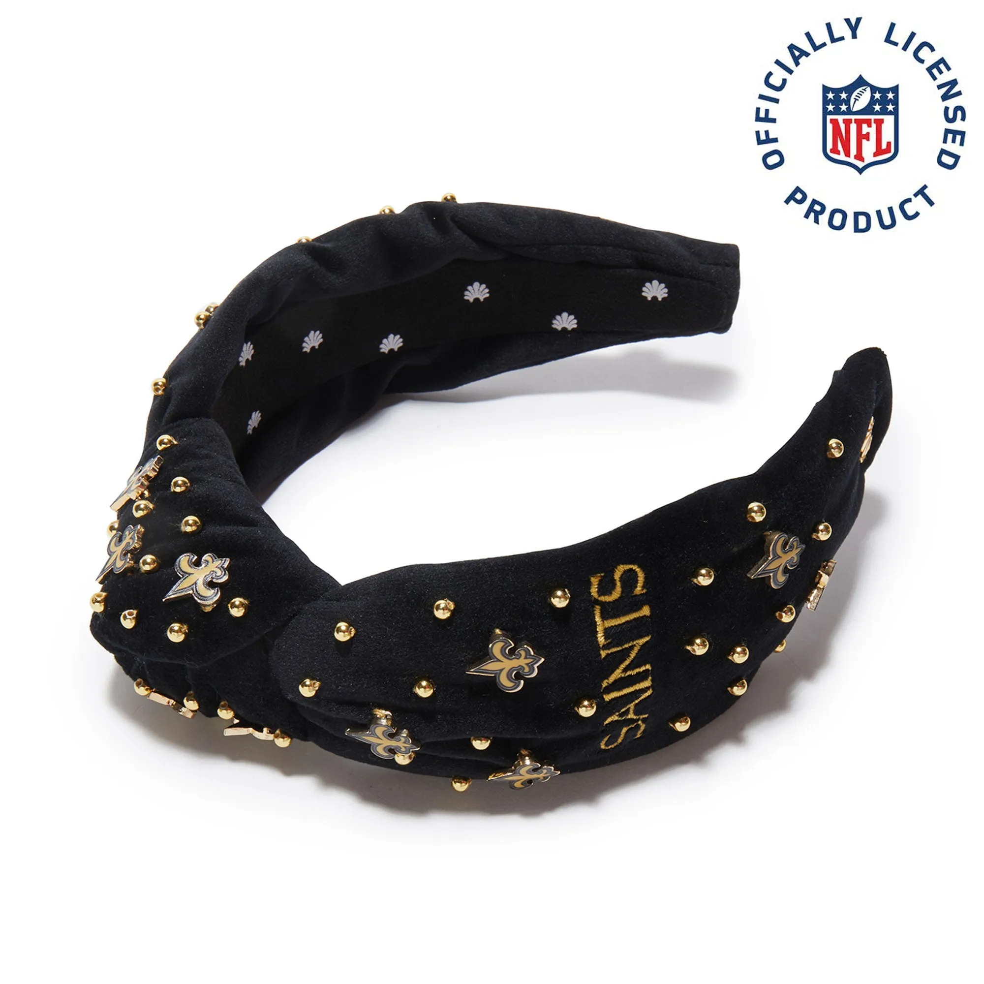 NEW ORLEANS SAINTS LELE SADOUGHI X NFL JET EMBELLISHED KNOTTED HEADBAND sold by Lele Sadoughi