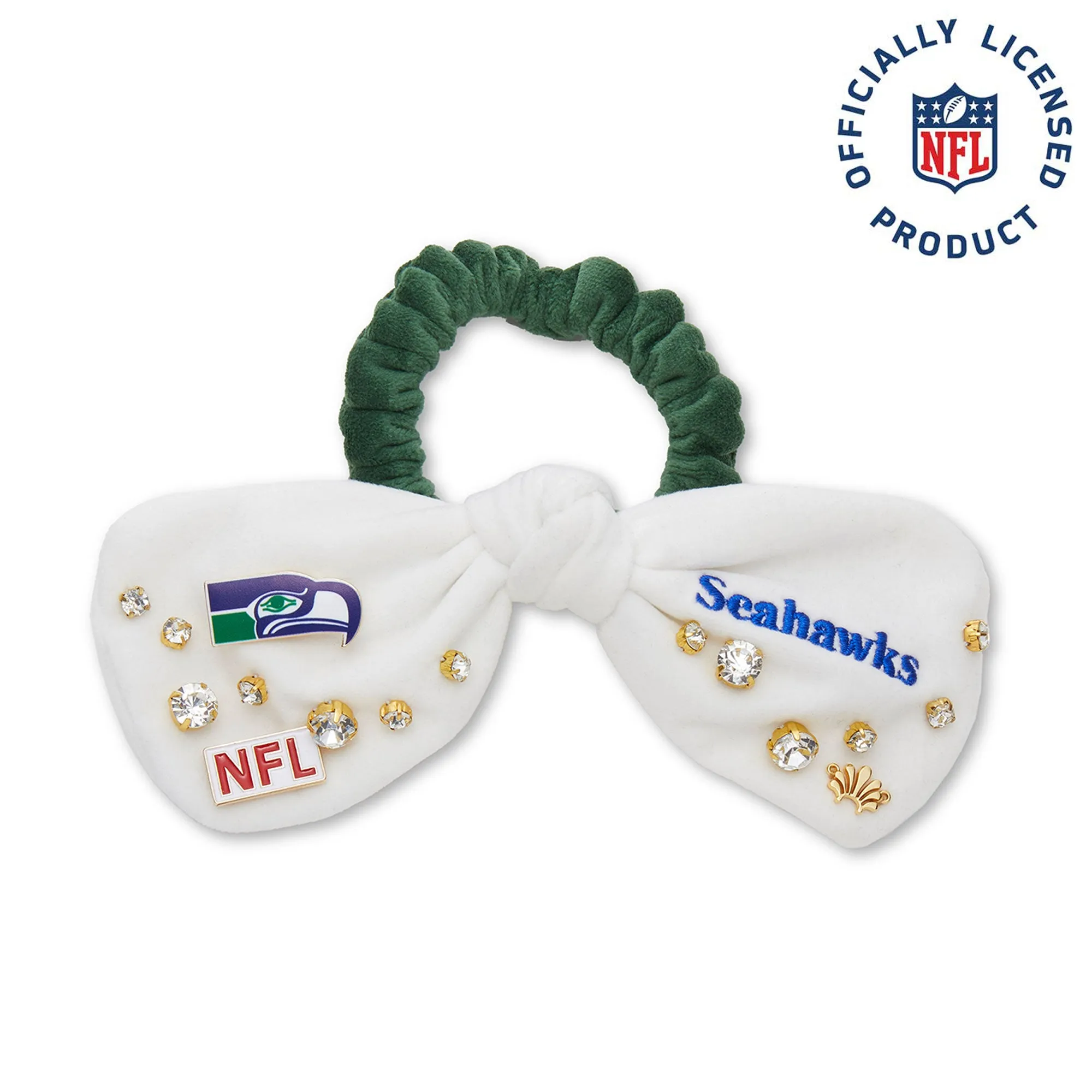 SEATTLE SEAHAWKS LELE SADOUGHI X NFL IVORY GREEN BOW SCRUNCHIE sold by Lele Sadoughi