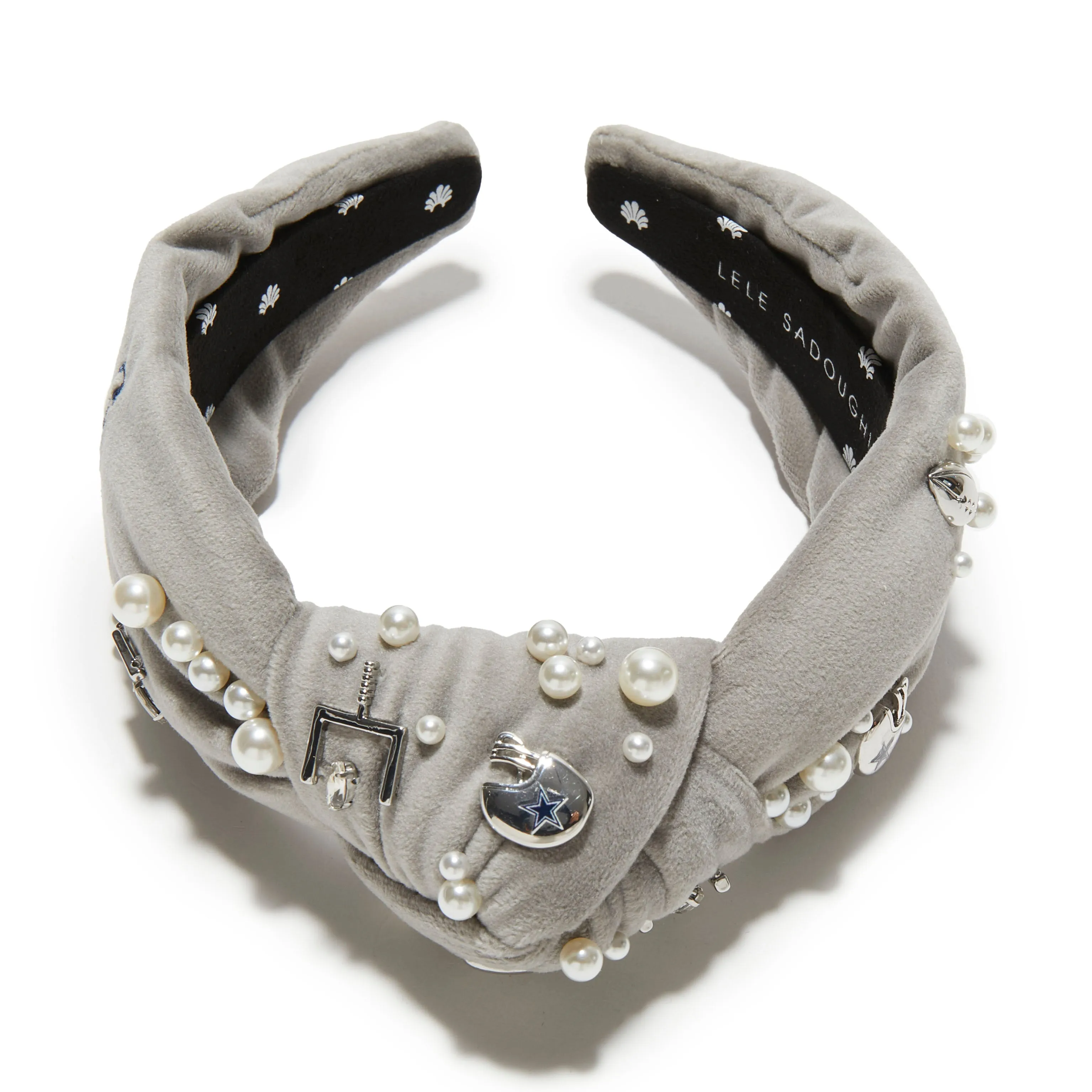 DALLAS COWBOYS LELE SADOUGHI X NFL GREY EMBELLISHED KNOTTED HEADBAND sold by Lele Sadoughi product image thumbnail 2