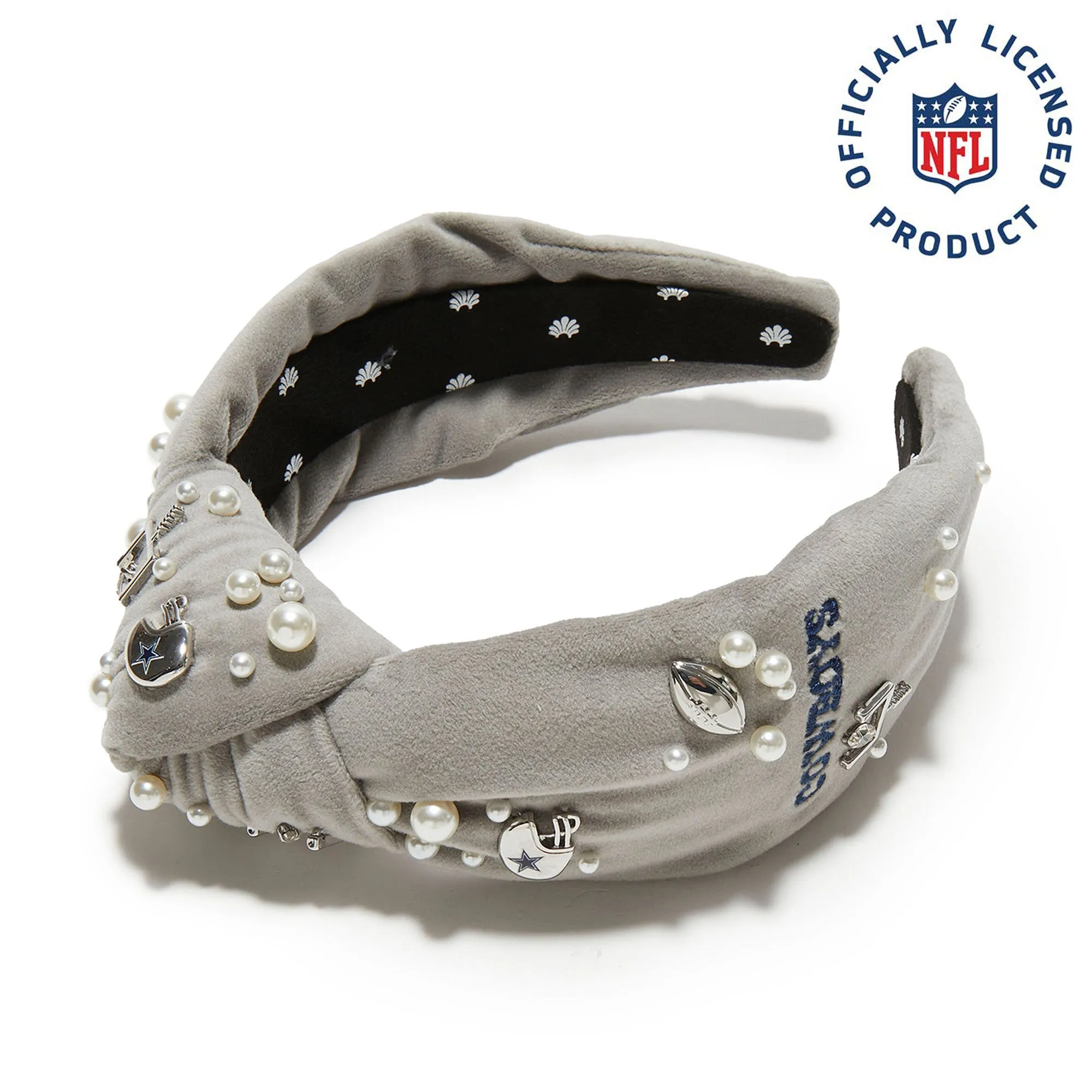 DALLAS COWBOYS LELE SADOUGHI X NFL GREY EMBELLISHED KNOTTED HEADBAND sold by Lele Sadoughi