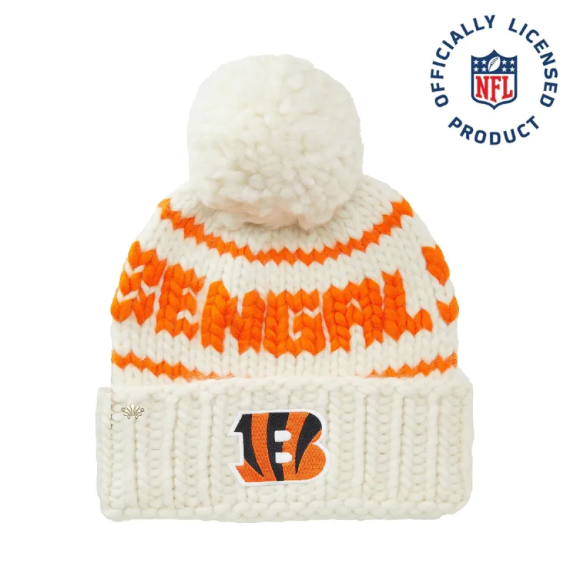 CINCINNATI BENGALS LELE SADOUGHI X NFL WHITE BEANIE YARN POM sold by Lele Sadoughi