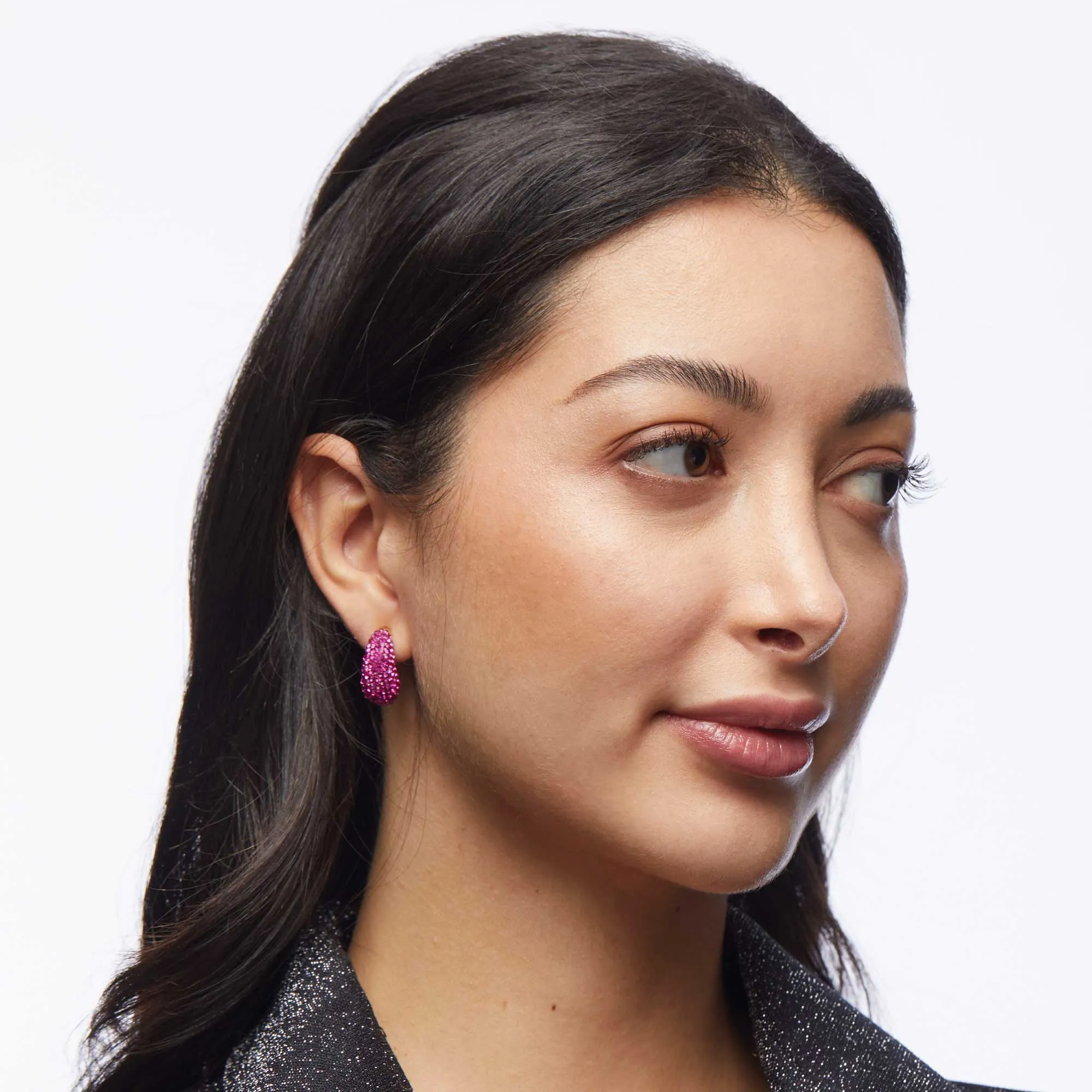 FLAMINGO PAVE DOME MINI HOOP EARRINGS sold by Lele Sadoughi product image thumbnail 3