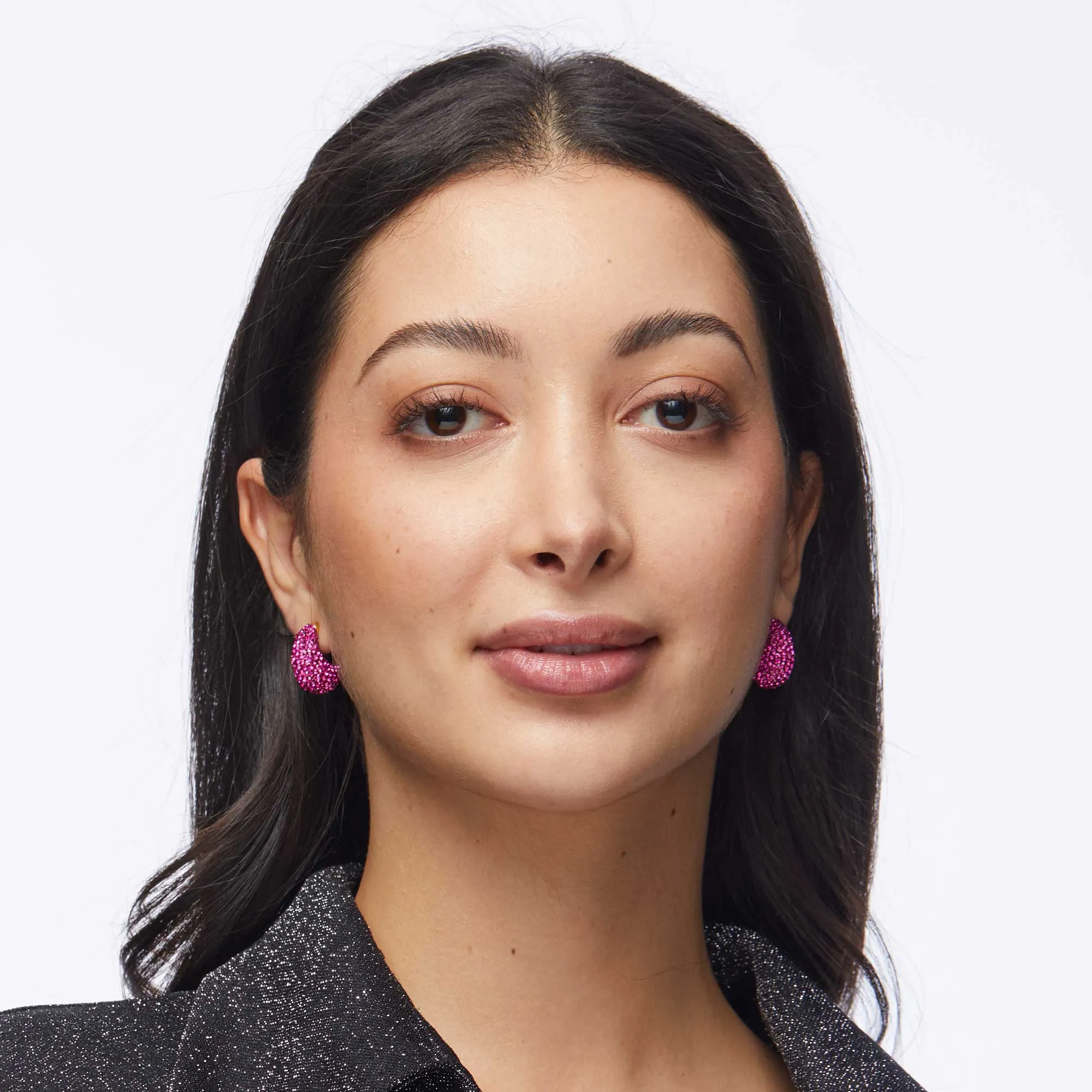 FLAMINGO PAVE DOME MINI HOOP EARRINGS sold by Lele Sadoughi product image thumbnail 2