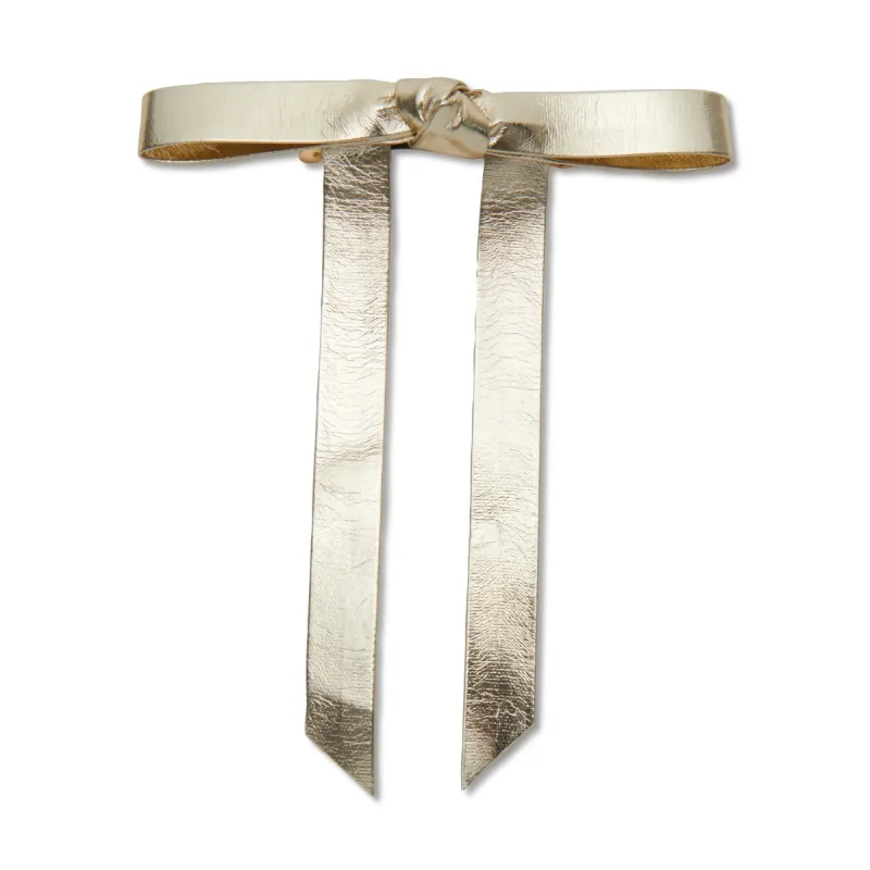 GOLD BARDOT FAUX LEATHER BOW BARRETTE sold by Lele Sadoughi