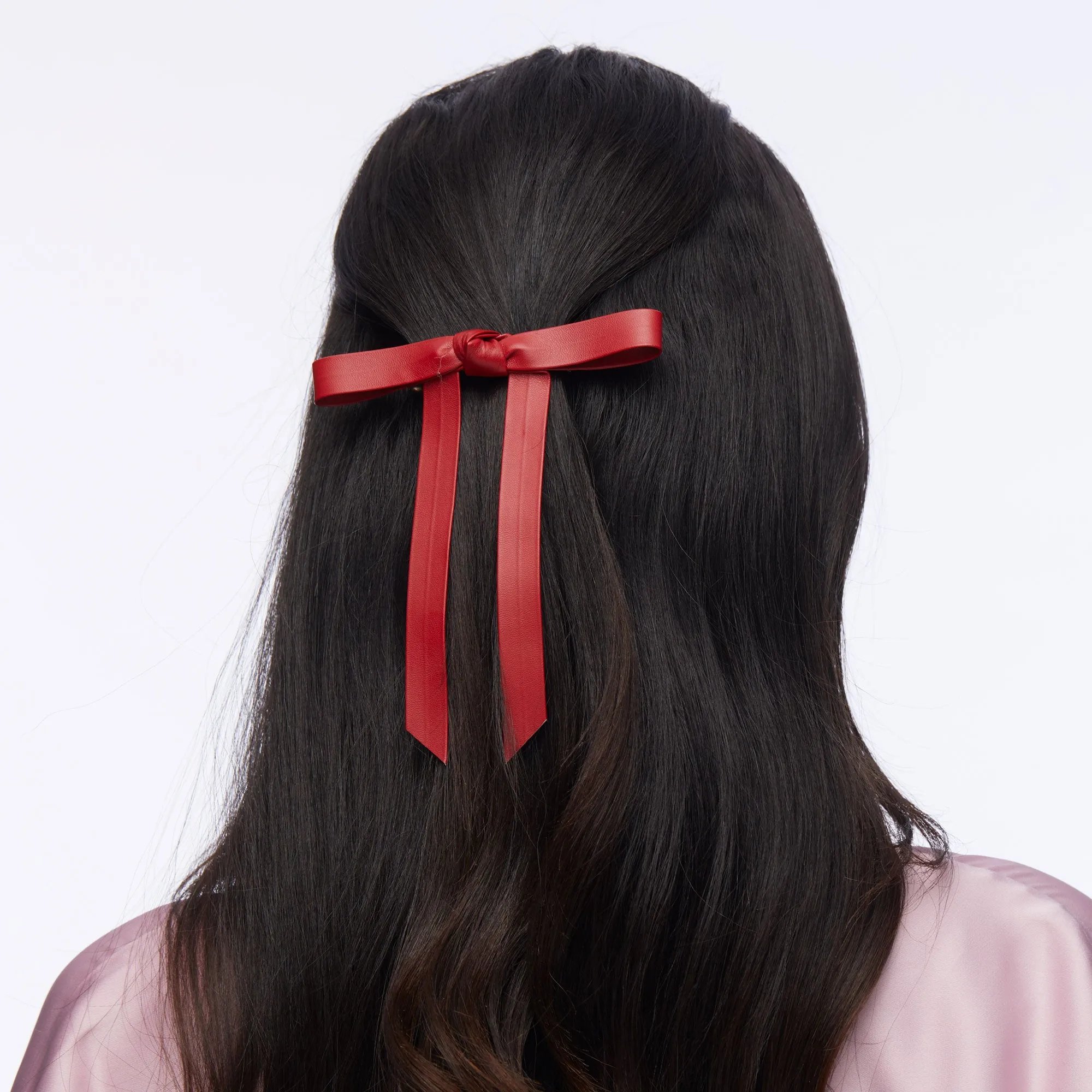 LIPSTICK RED BARDOT FAUX LEATHER BOW BARRETTE sold by Lele Sadoughi product image thumbnail 2