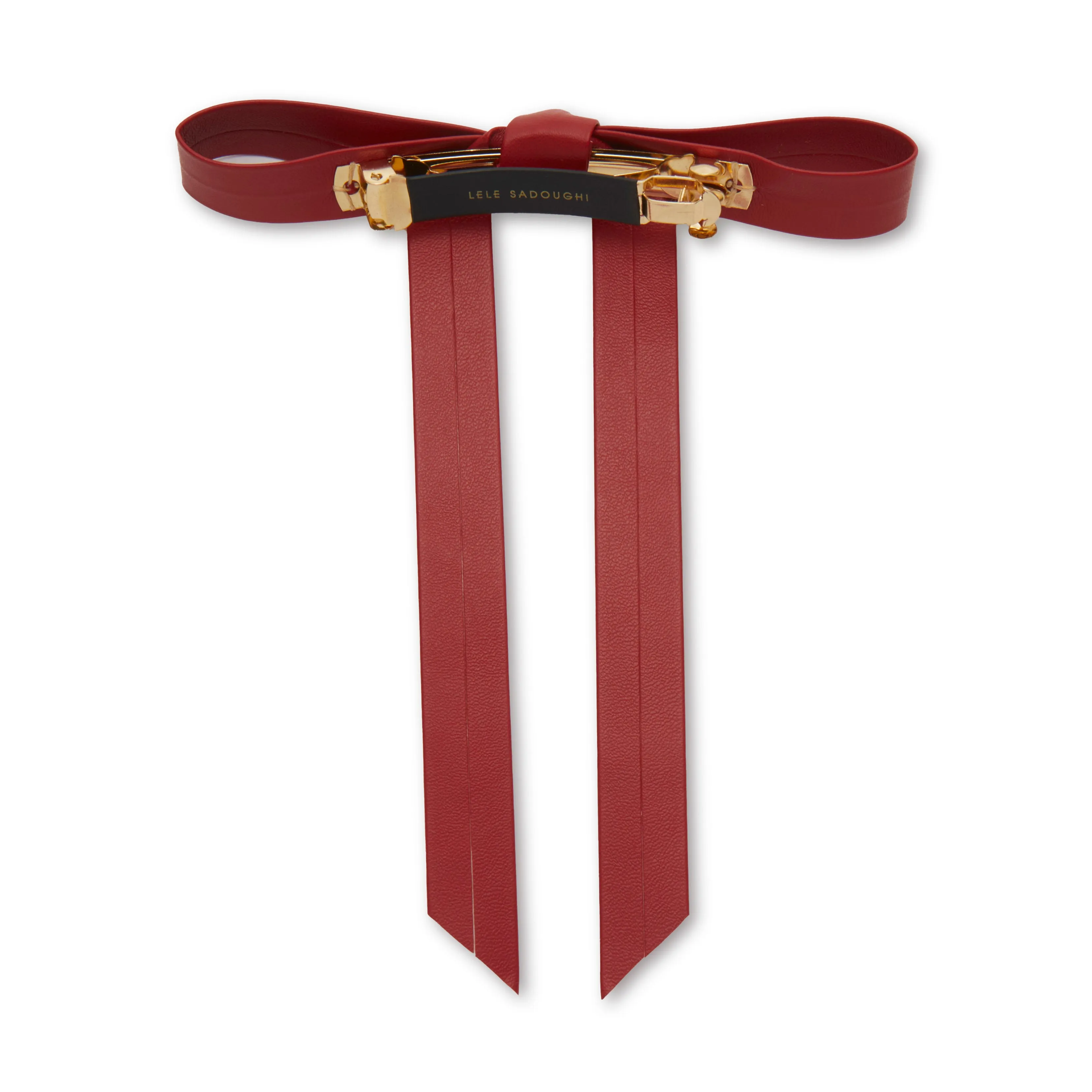 LIPSTICK RED BARDOT FAUX LEATHER BOW BARRETTE sold by Lele Sadoughi product image thumbnail 3
