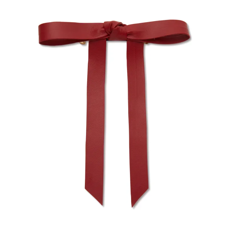 LIPSTICK RED BARDOT FAUX LEATHER BOW BARRETTE sold by Lele Sadoughi